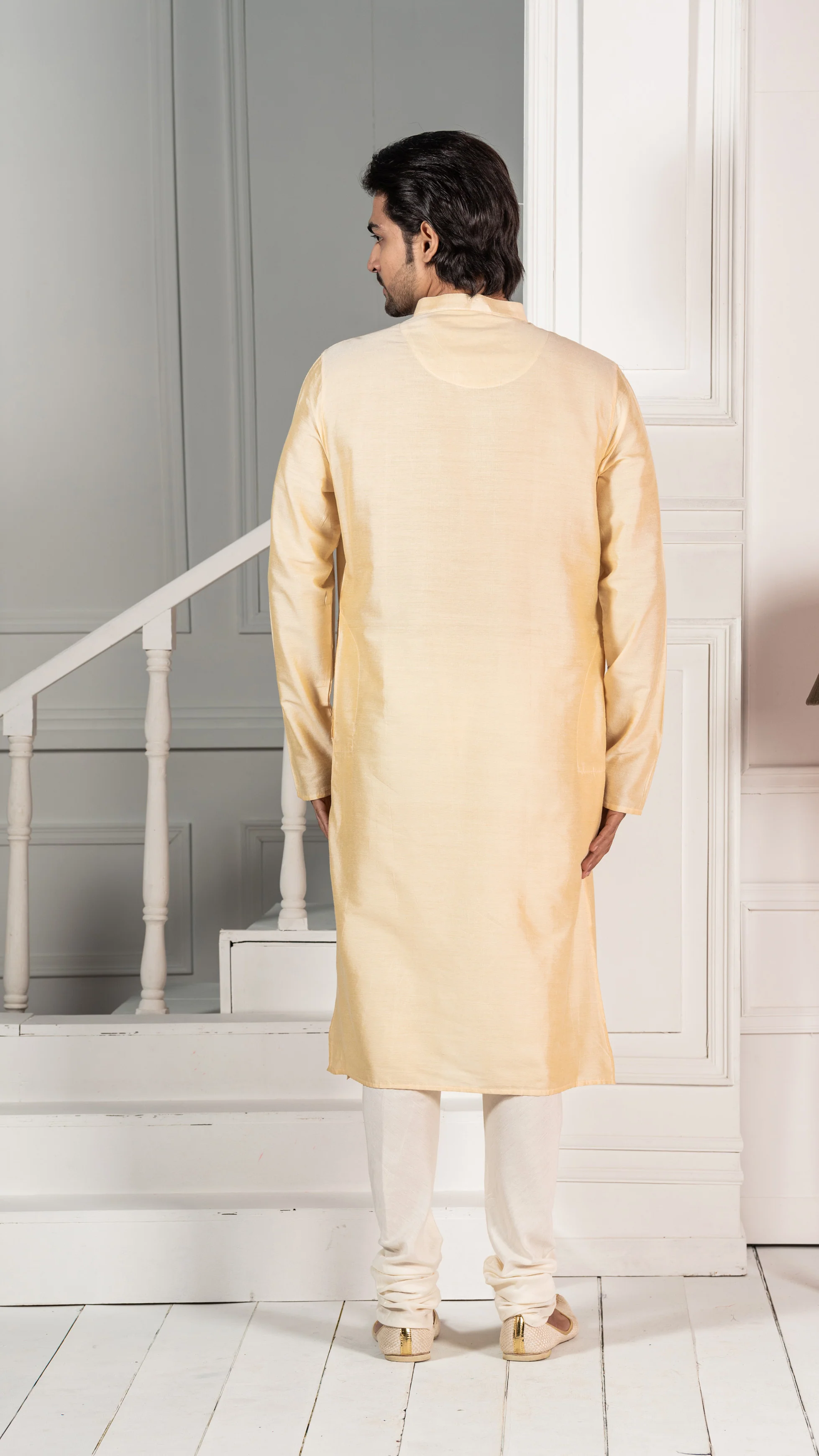 Men Yellow Geometric Kurta - Image 3