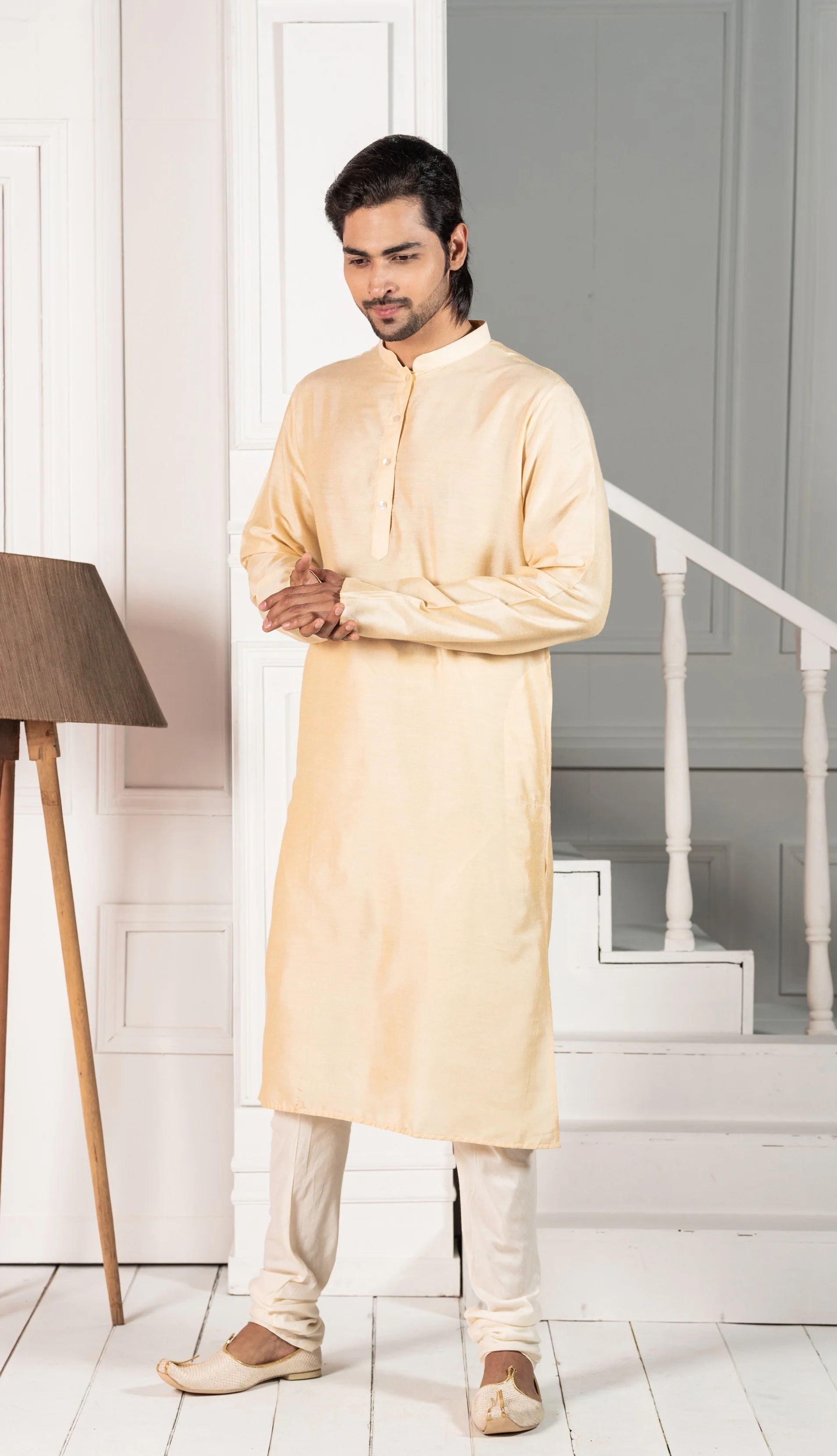Men Yellow Geometric Kurta - Image 4