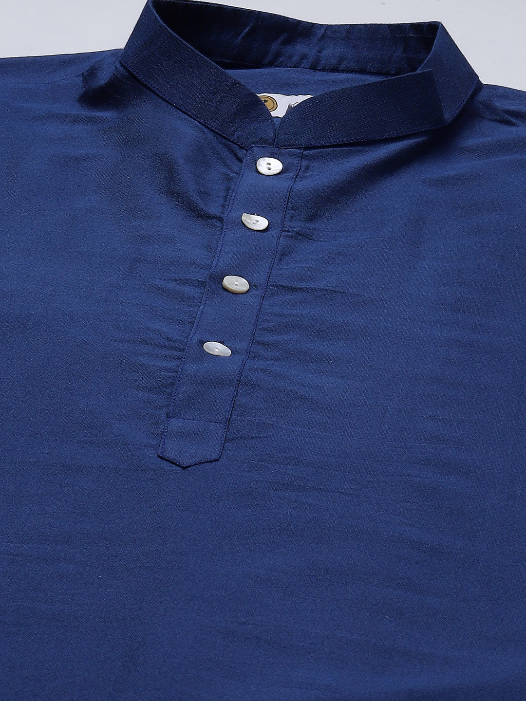 Navy Blue Silk Blend Solid Long Kurta - Image 4
