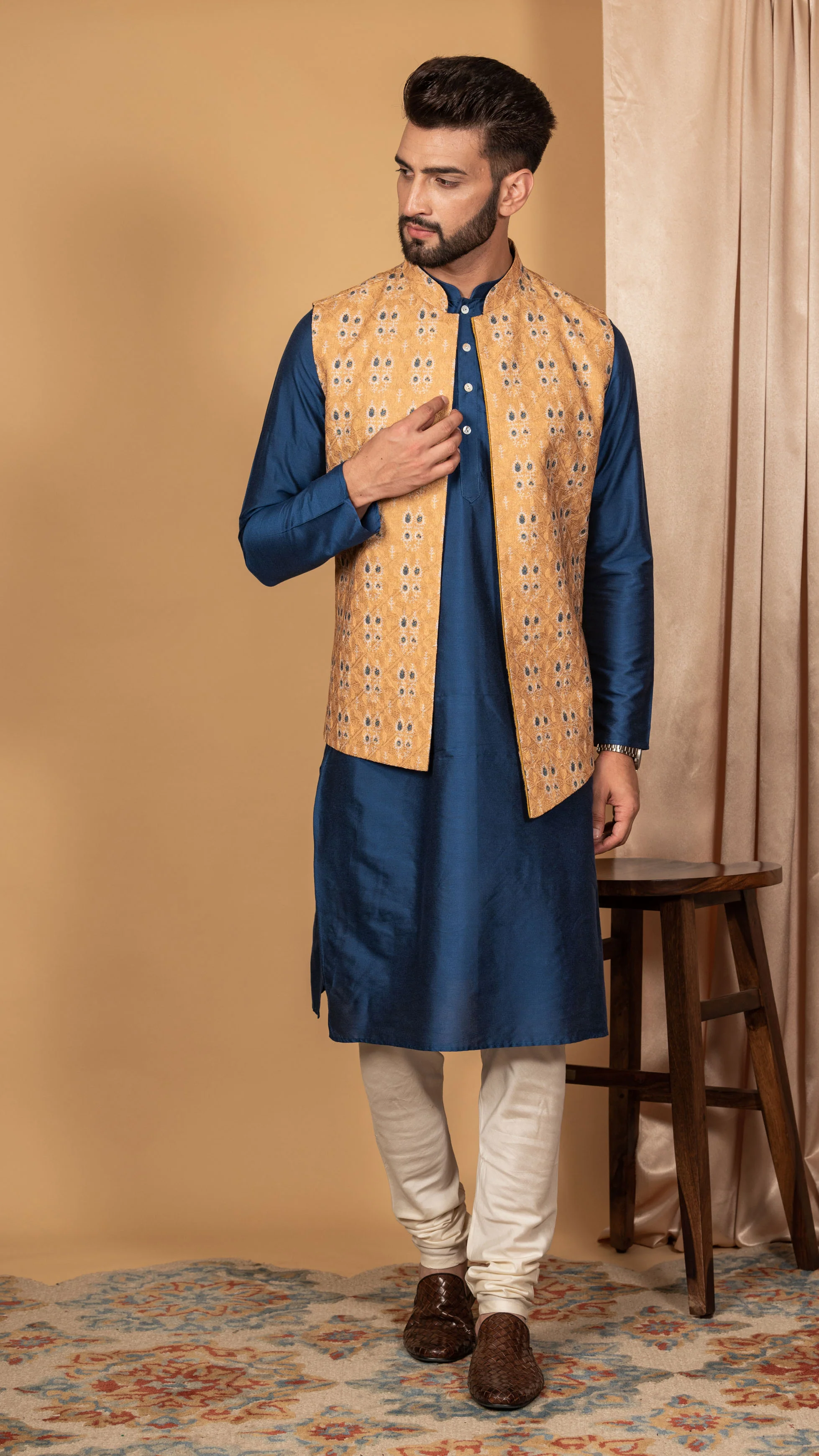 Kisah Men Mustard Kurta Jacket Set - Image 2