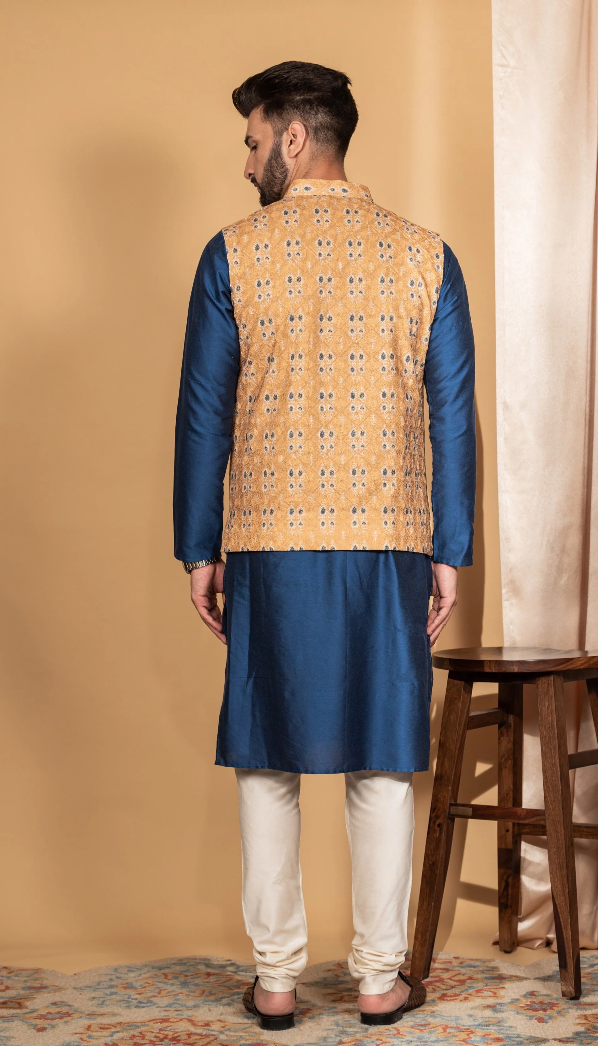 Kisah Men Mustard Kurta Jacket Set - Image 4