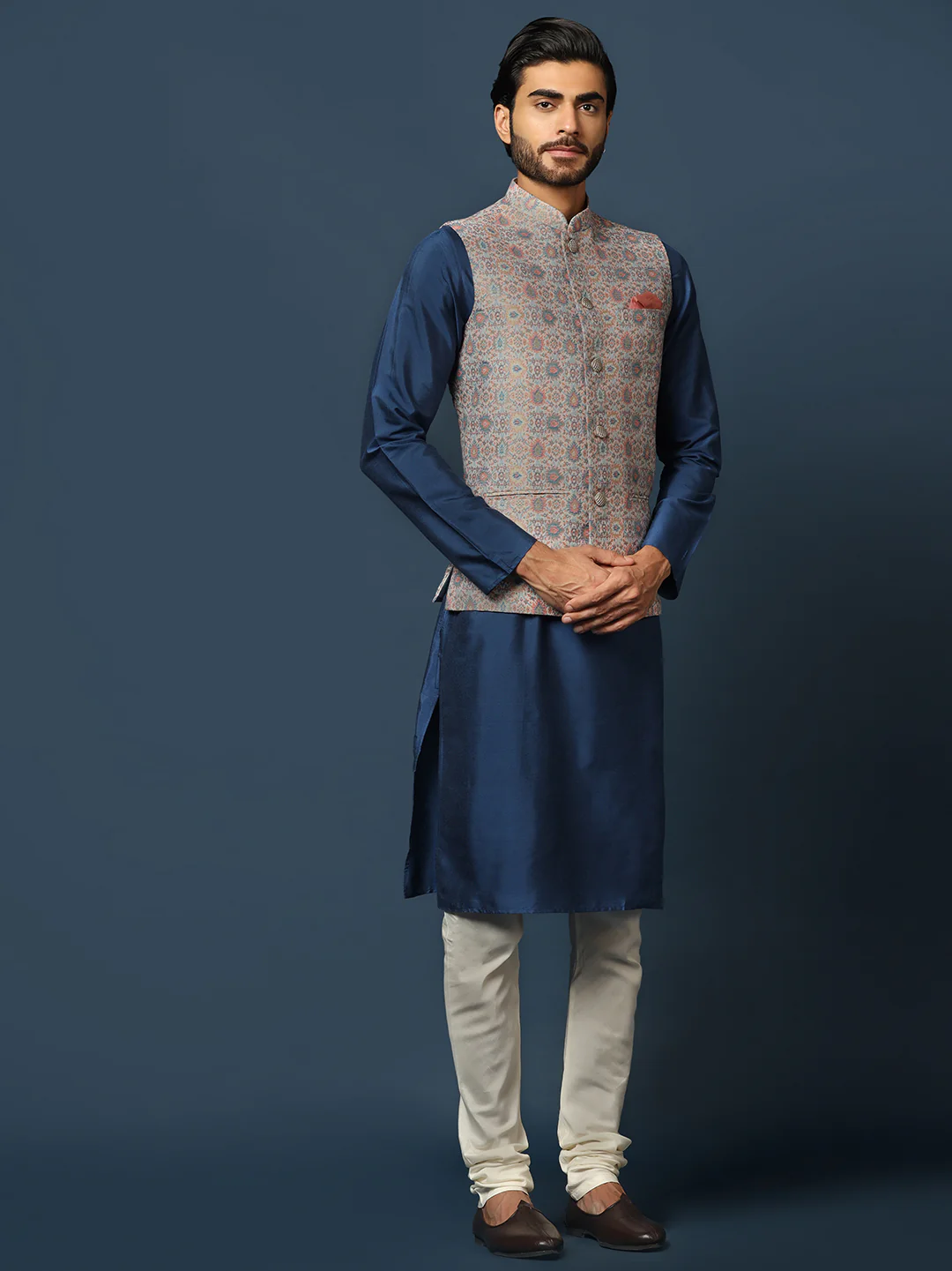 Men's Multicolored Kurta Jacket Churidar Set - Image 2