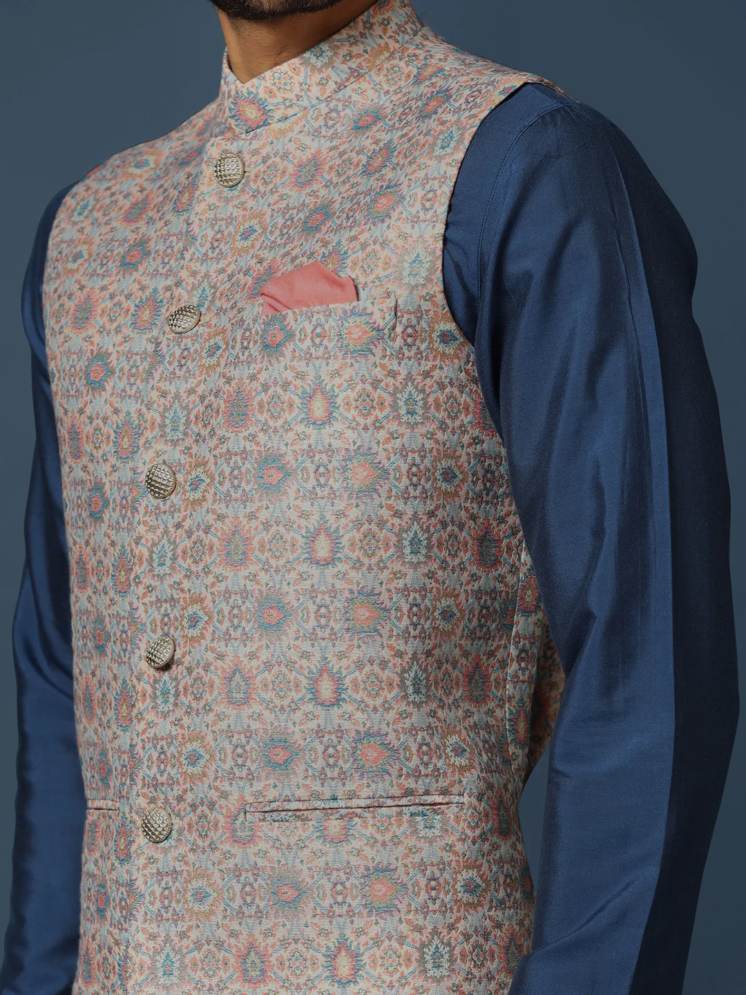 Men's Multicolored Kurta Jacket Churidar Set - Image 6
