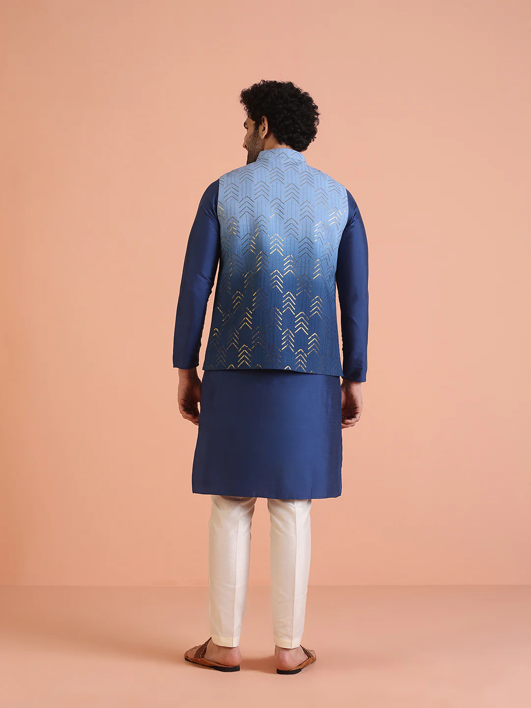 Blue Ombre Sequinned Nehru Jacket Set - Image 4