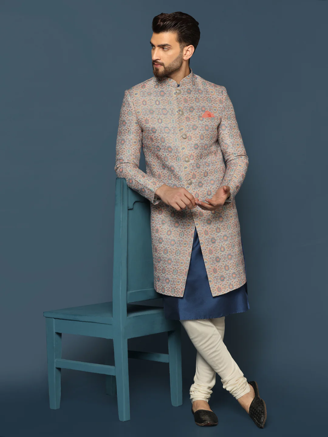 Grey Printed Indo-Western Jacket Set - Image 8