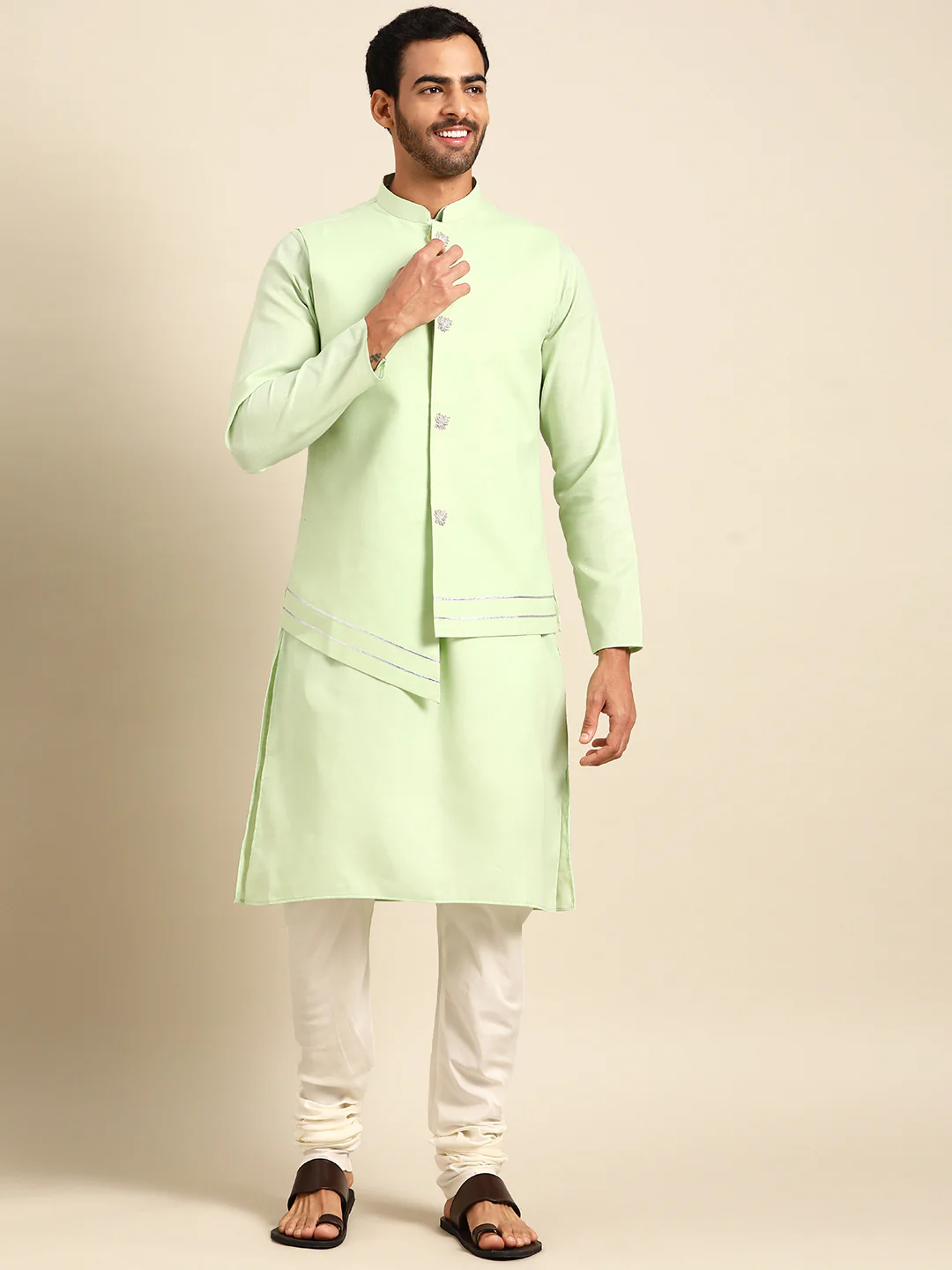 Kisah men Green kurta jacket set - Image 7