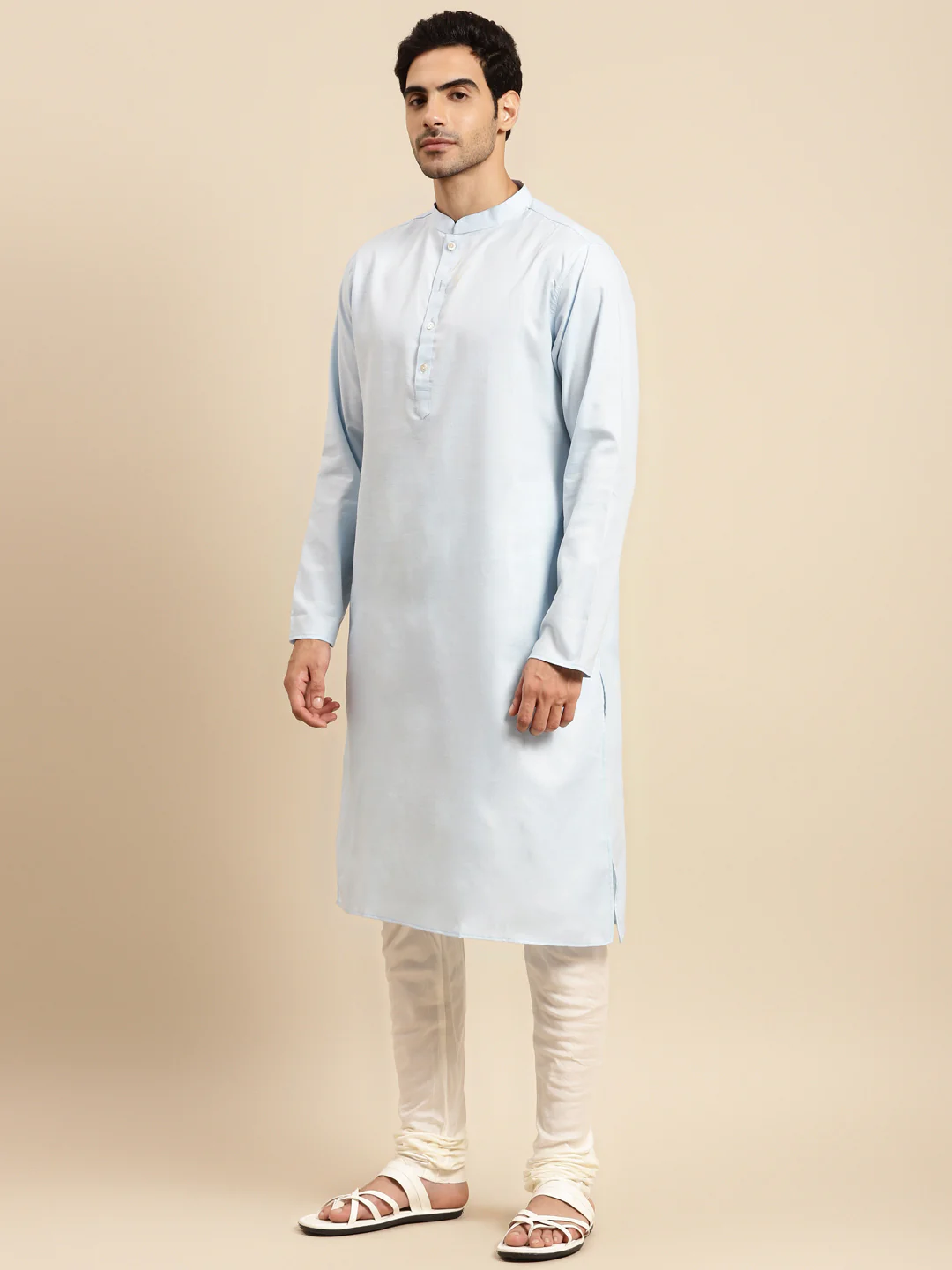 Men Light Blue kurta jacket set - Image 2