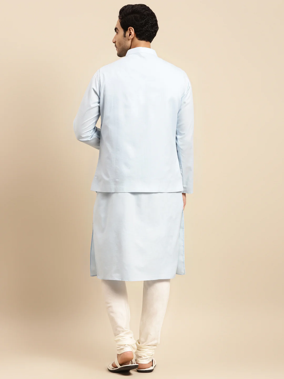 Men Light Blue kurta jacket set - Image 3