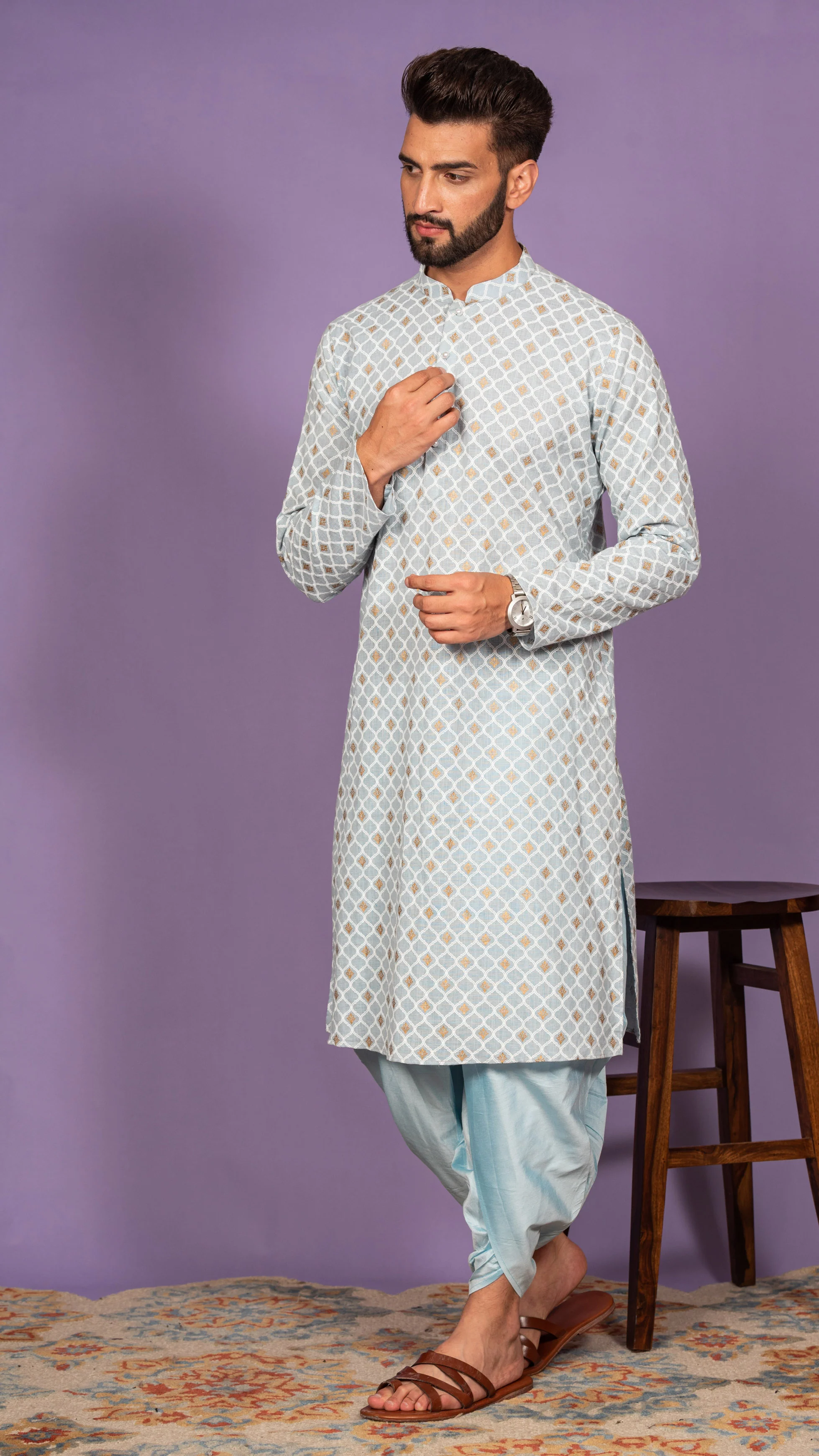 Men Blue Kurta - Image 3