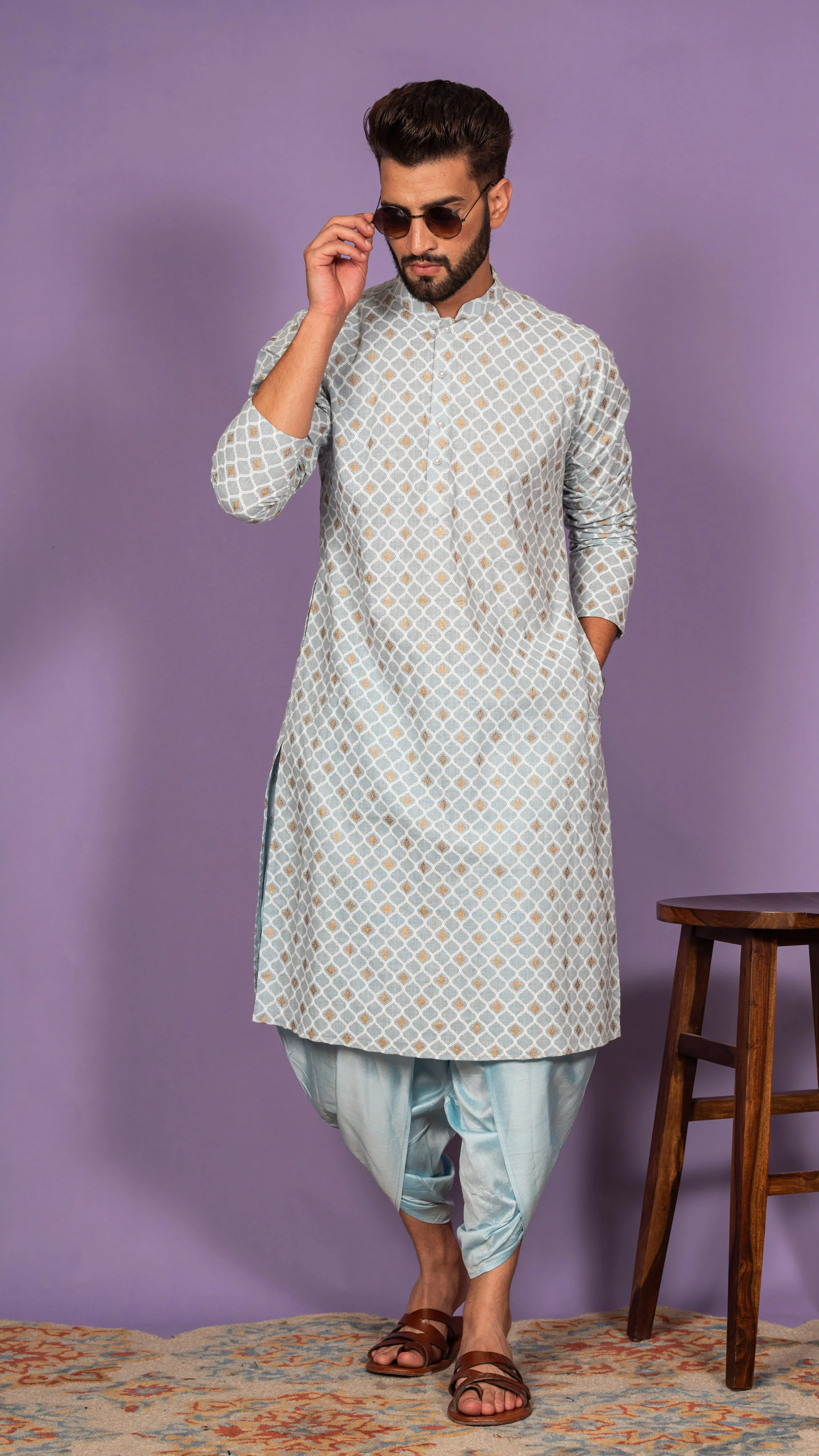 Men Blue Kurta Set - Image 4