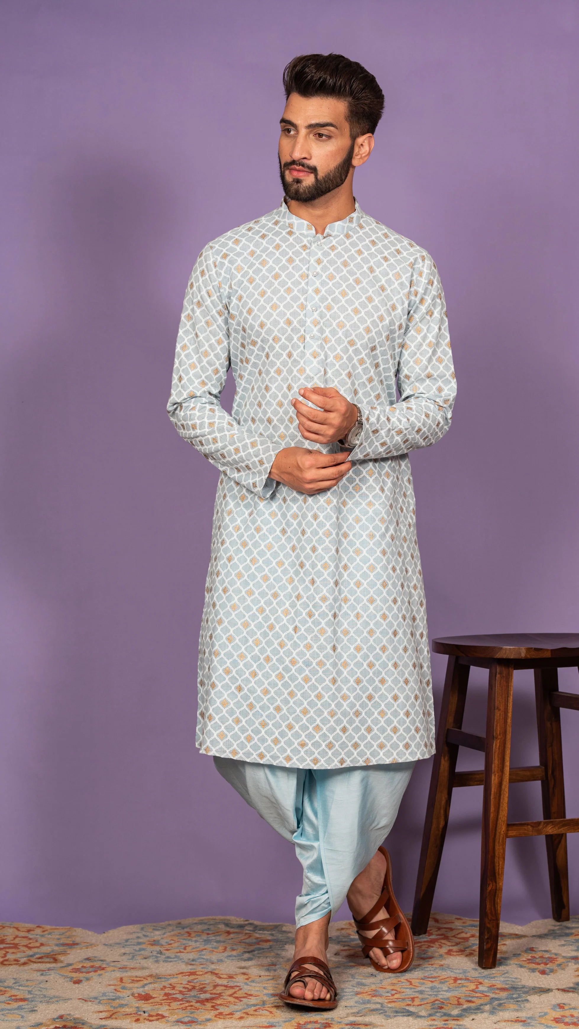 Men Blue Kurta Set - Image 7