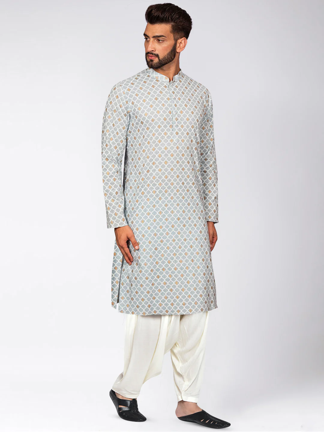 Men's Blue Kurta Patiala Set - Image 2