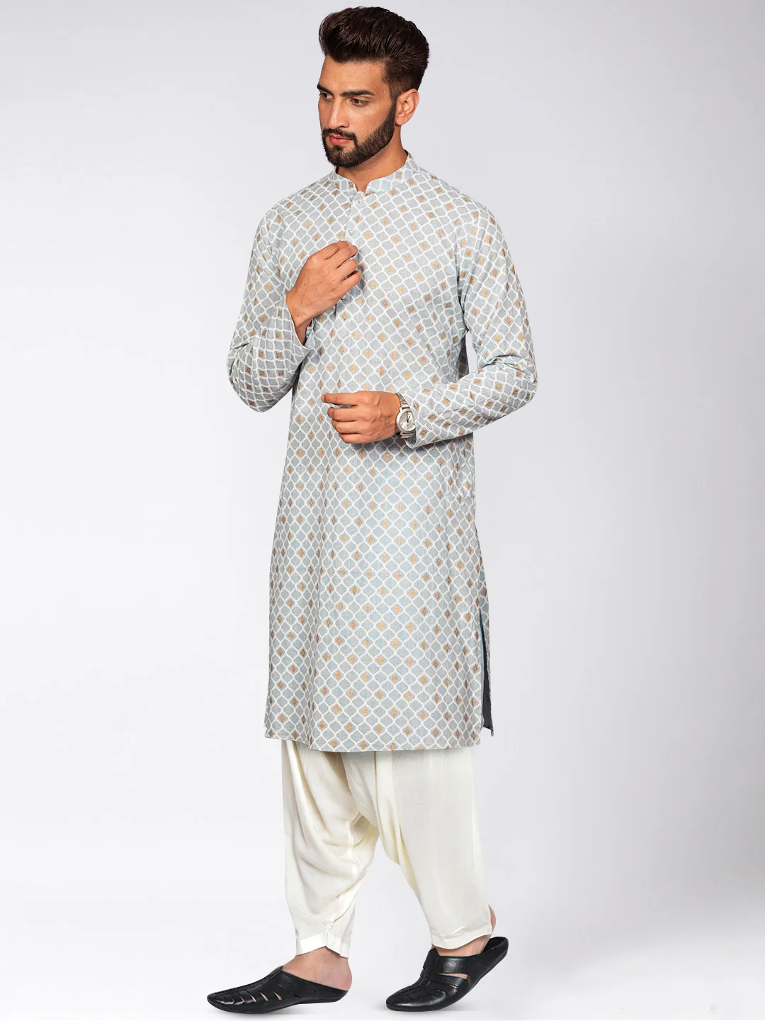 Men's Blue Kurta Patiala Set - Image 3