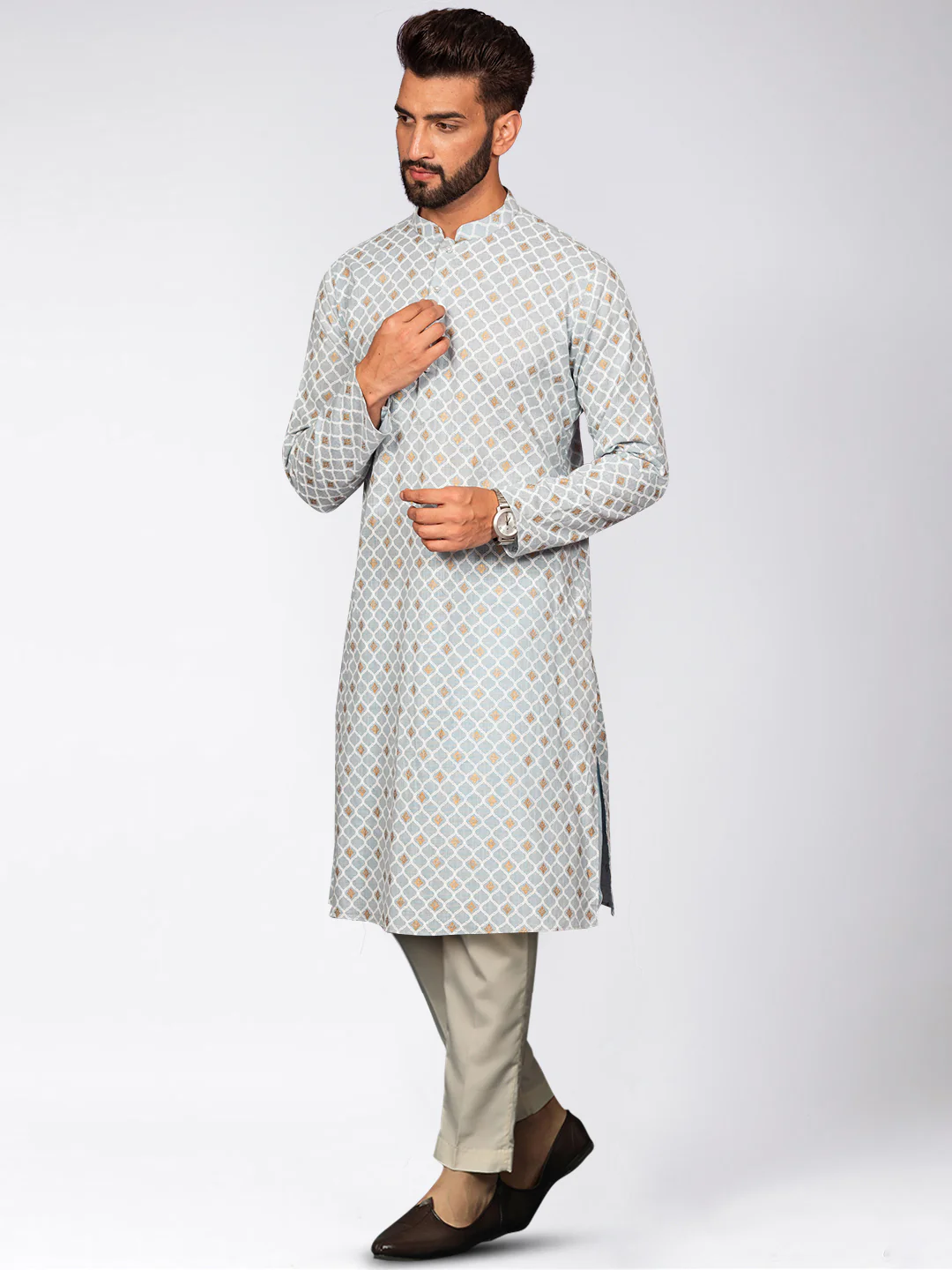 Kisah Men's Blue Kurta Trousers Set - Image 3