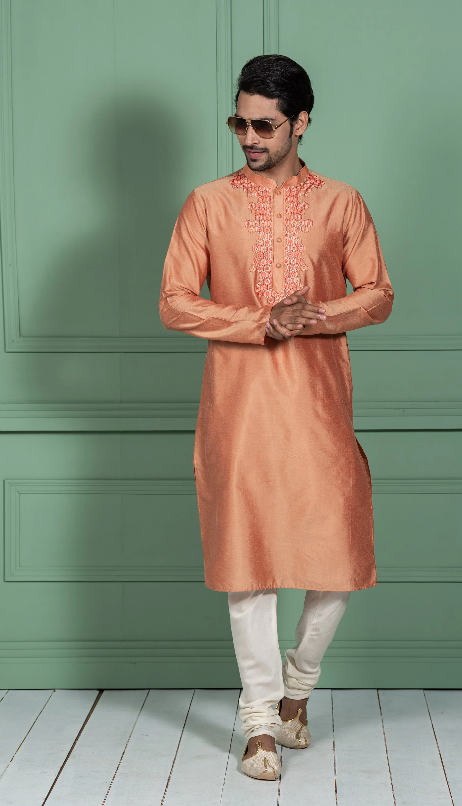 Men Peach Kurta Set - Image 2