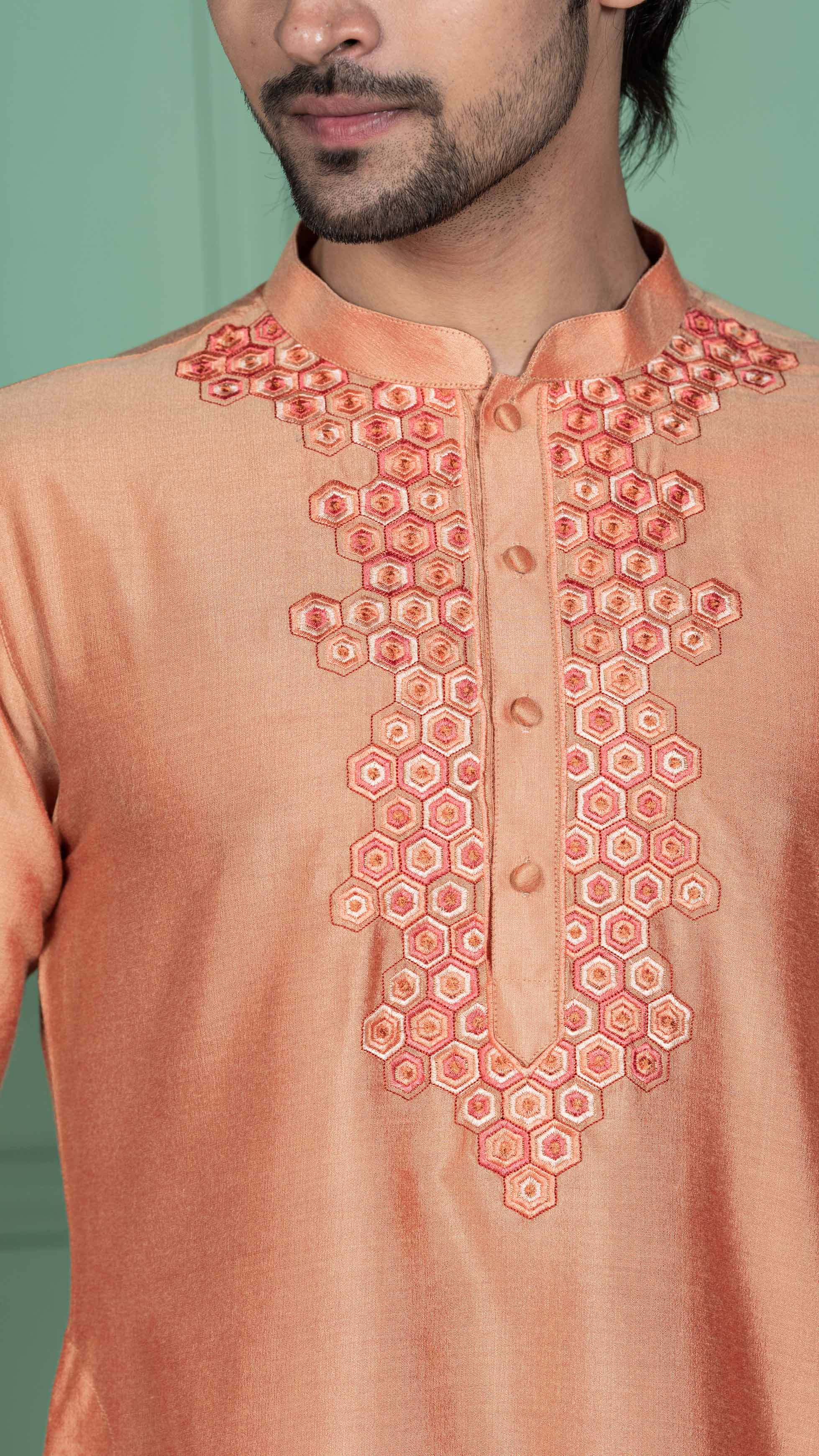 Men Peach Kurta Set - Image 6