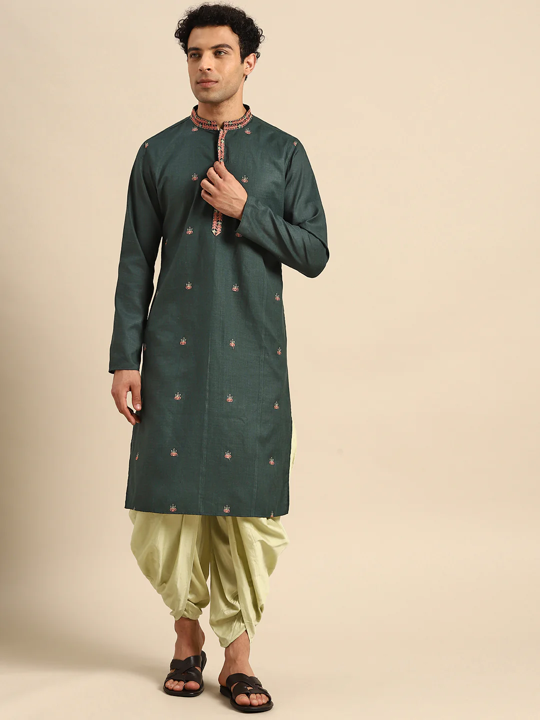 Men Green Kurta Set - Image 7