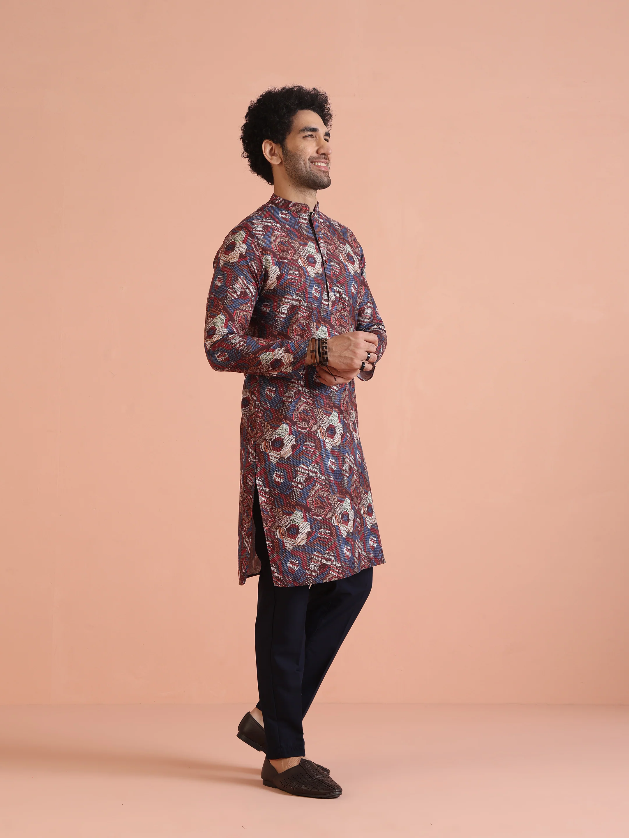 Multi Color Art Silk Printed Long Kurta - Image 3