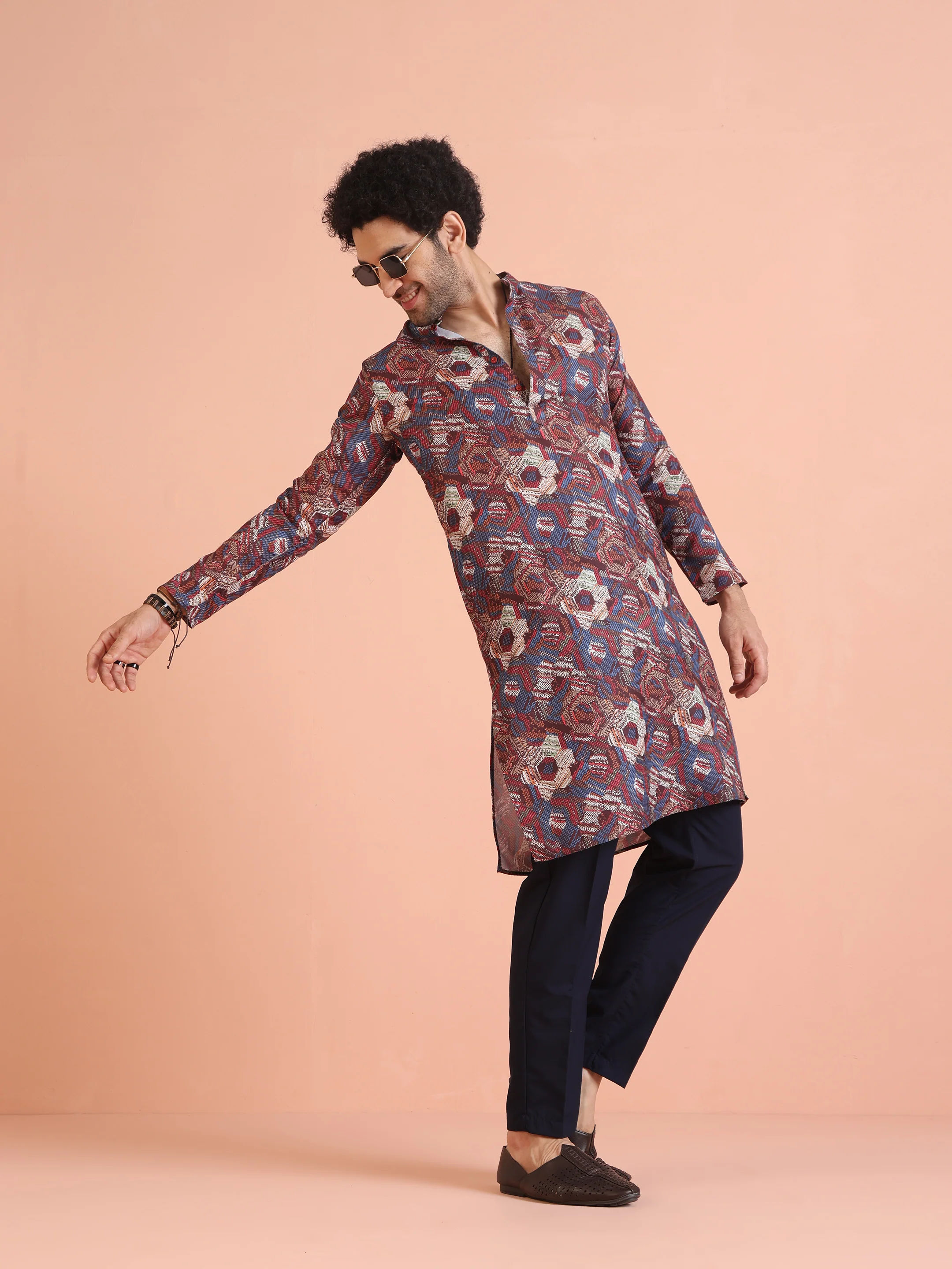 Multi Color Art Silk Printed Long Kurta - Image 6