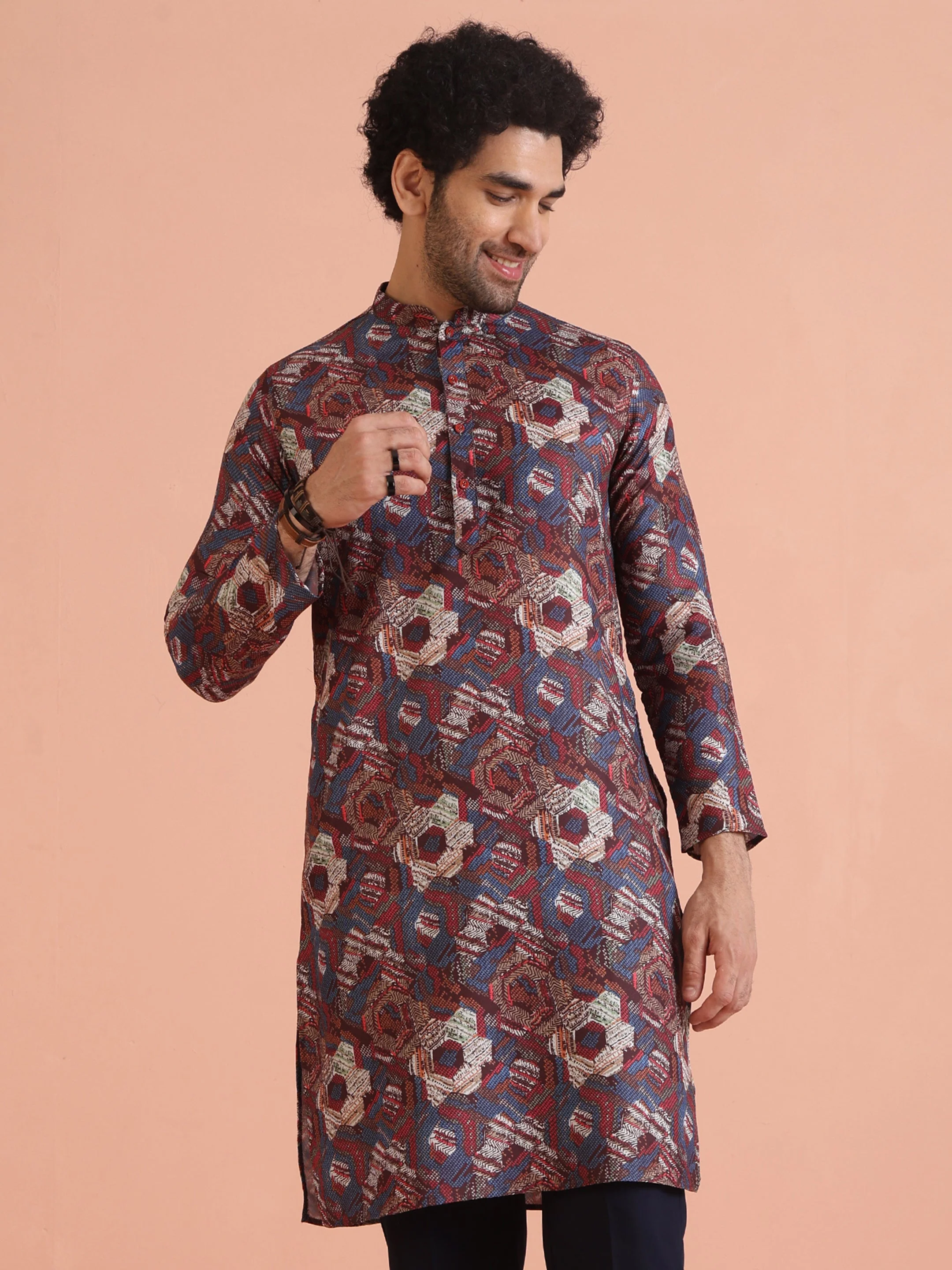 Multi Color Art Silk Printed Long Kurta - Image 7