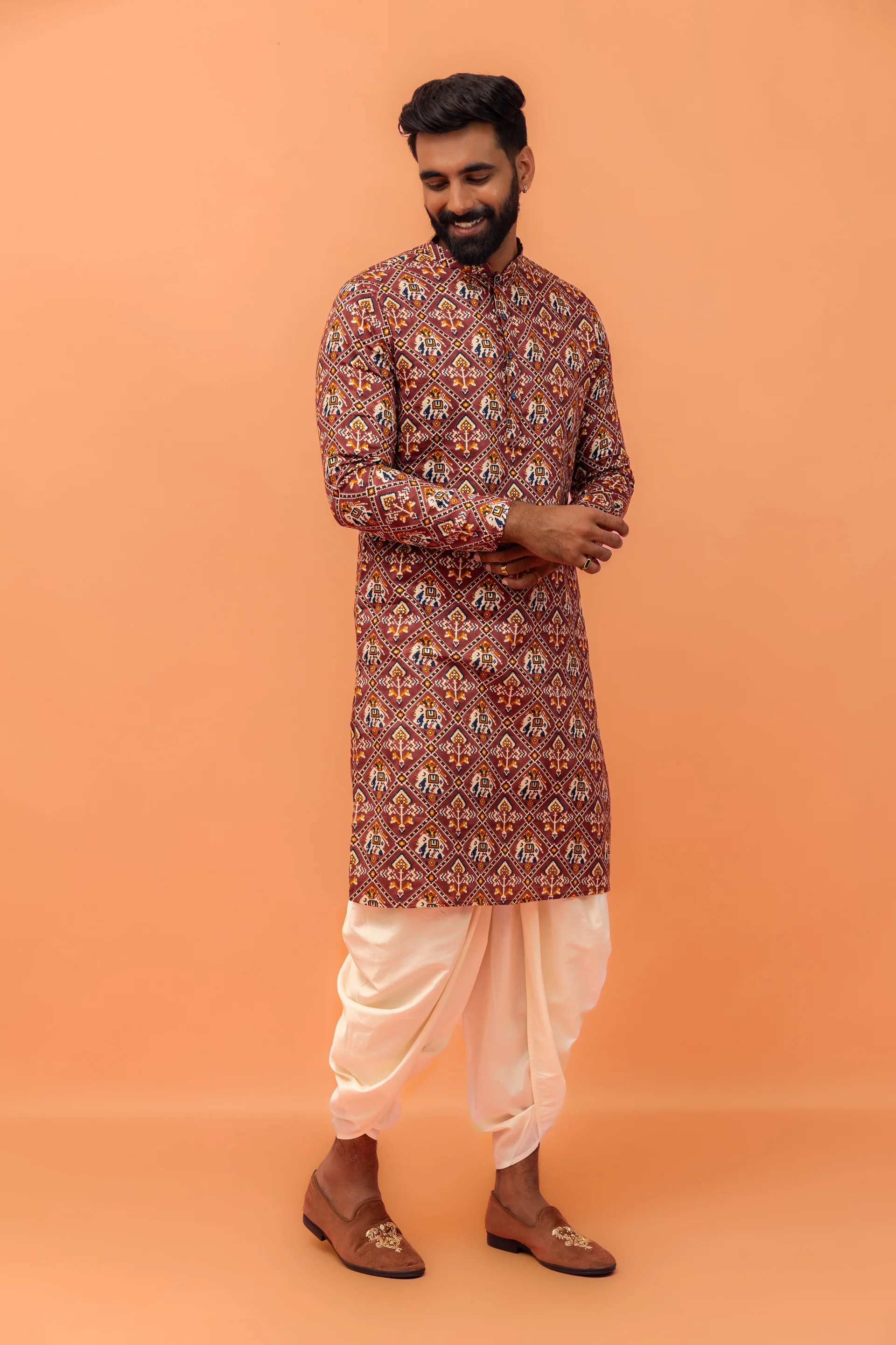 Magenta Printed Cotton Kurta - Image 4