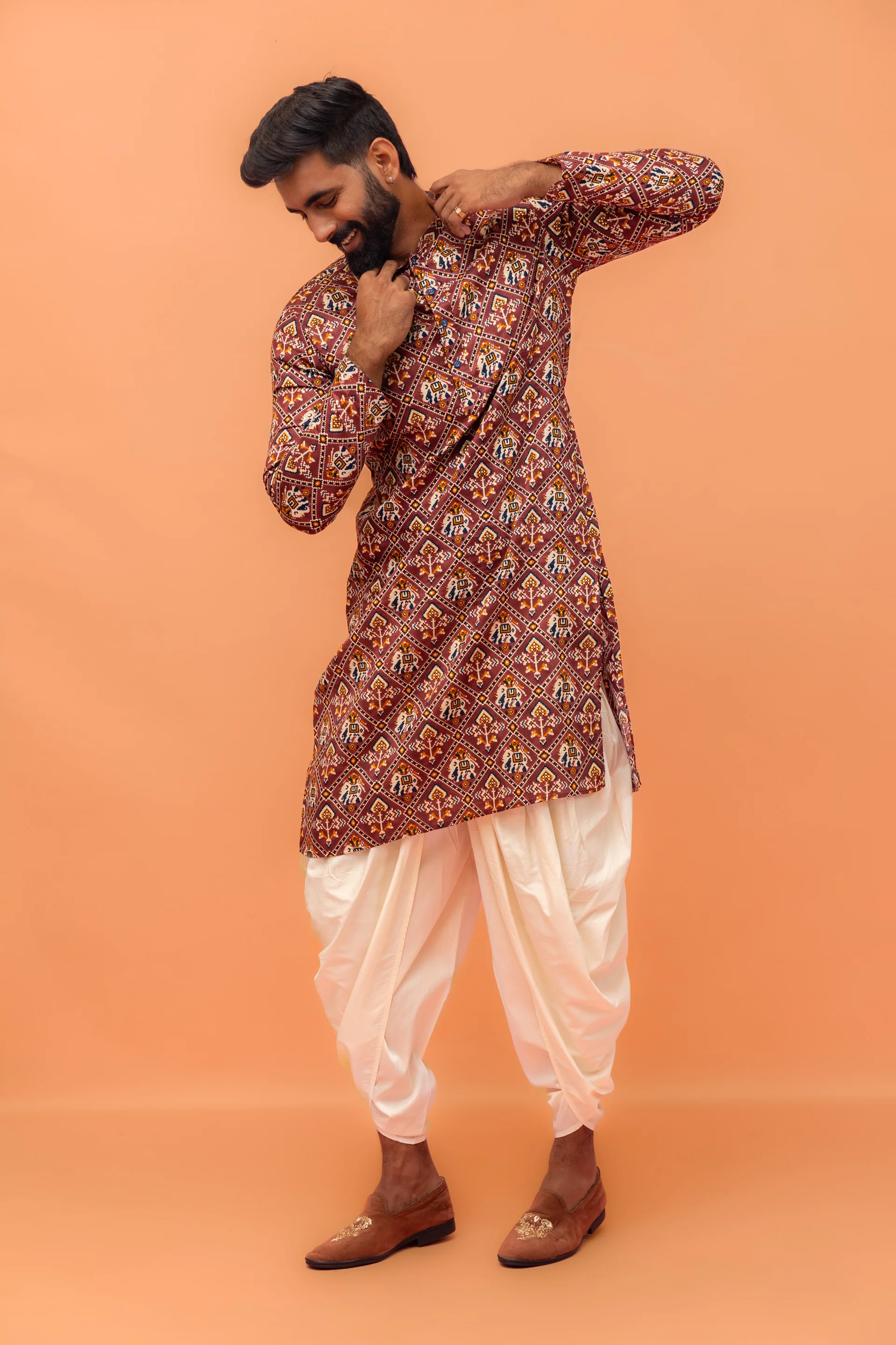 Magenta Printed Cotton Kurta - Image 5