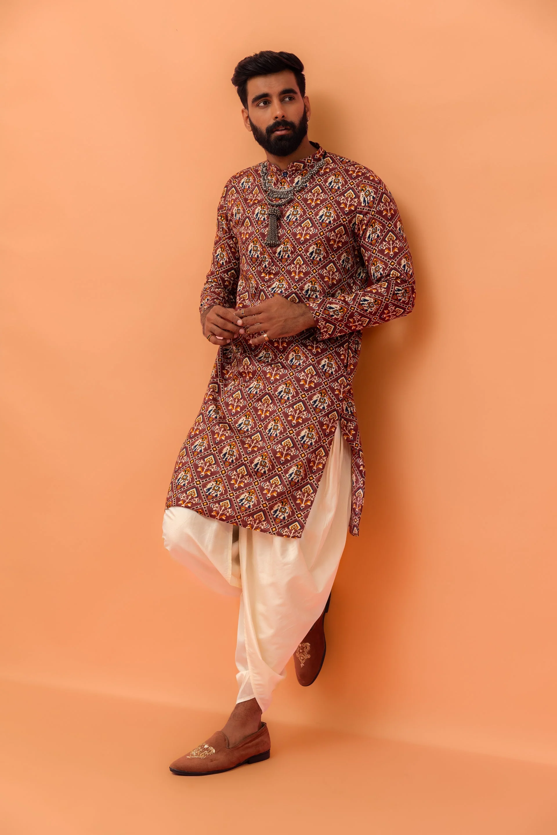 Magenta Printed Cotton Kurta - Image 9