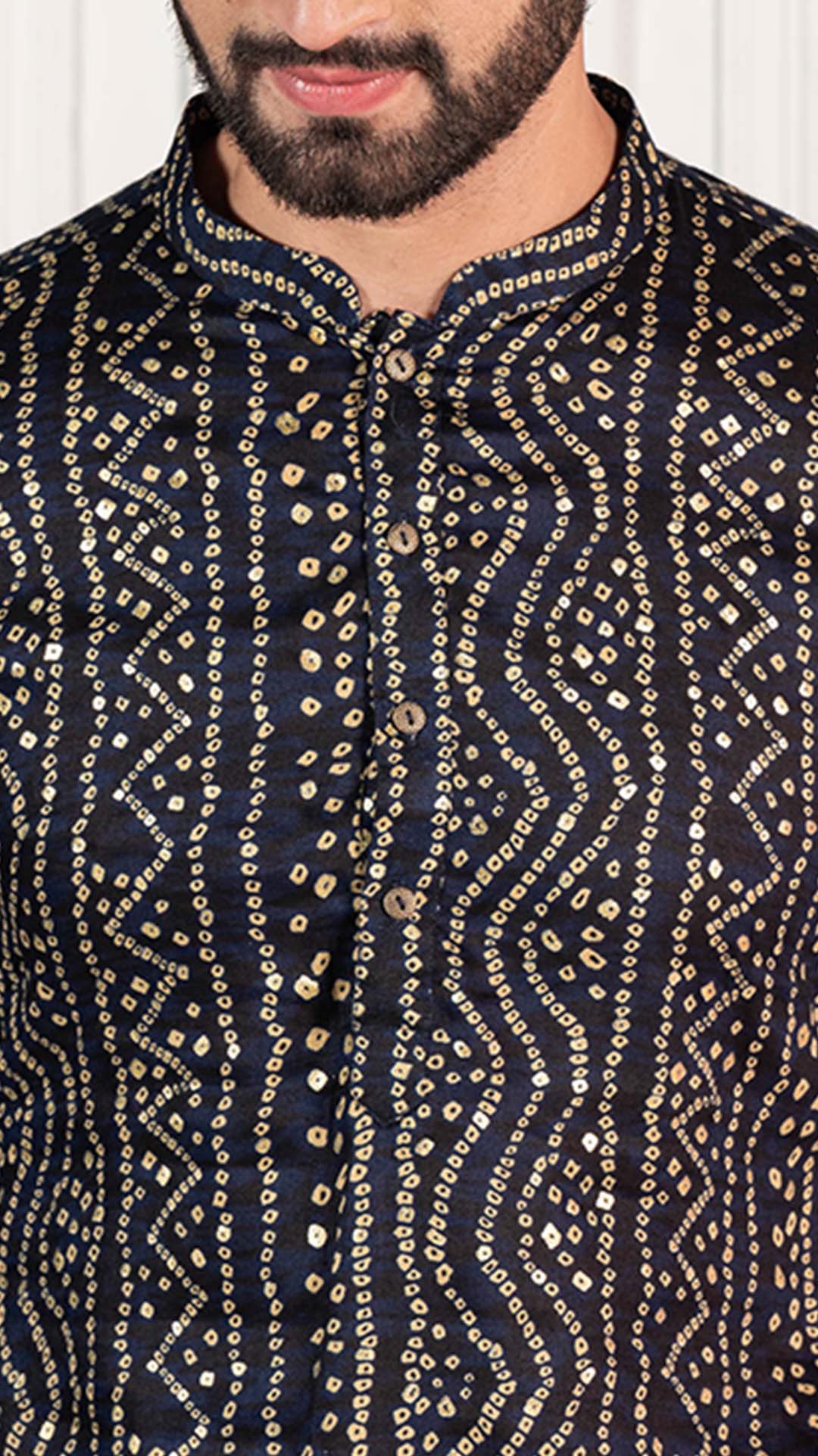 Men Navy Bandhani Kurta - Image 6