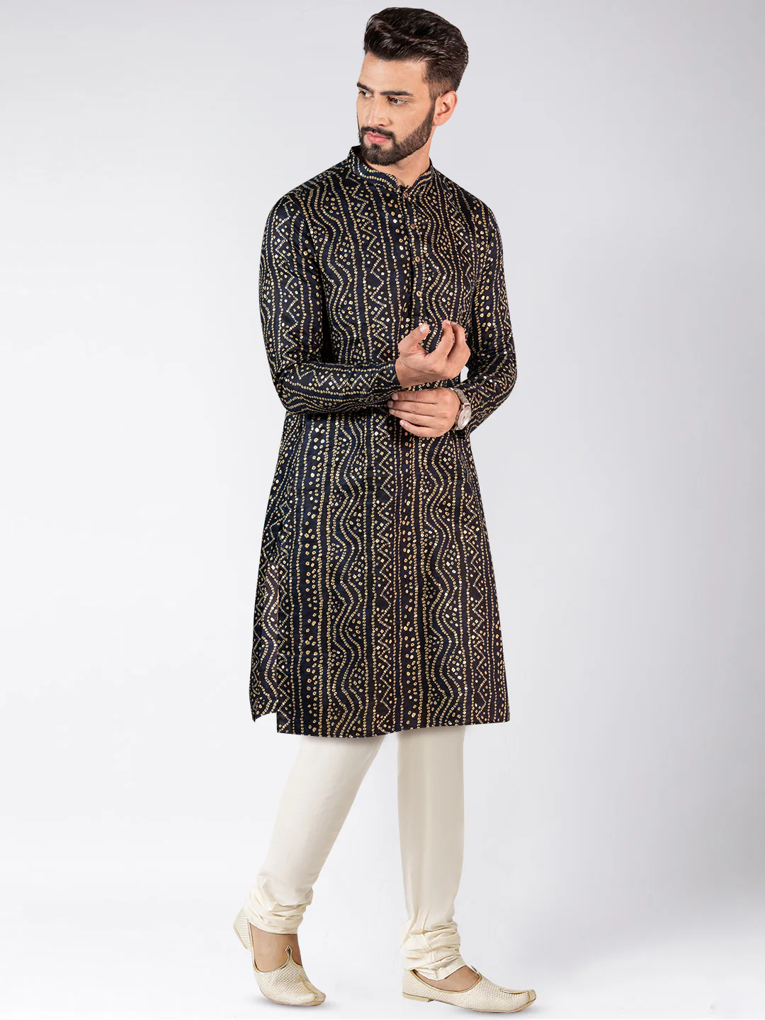Men's Navy Blue Kurta Churidar Set - Image 2