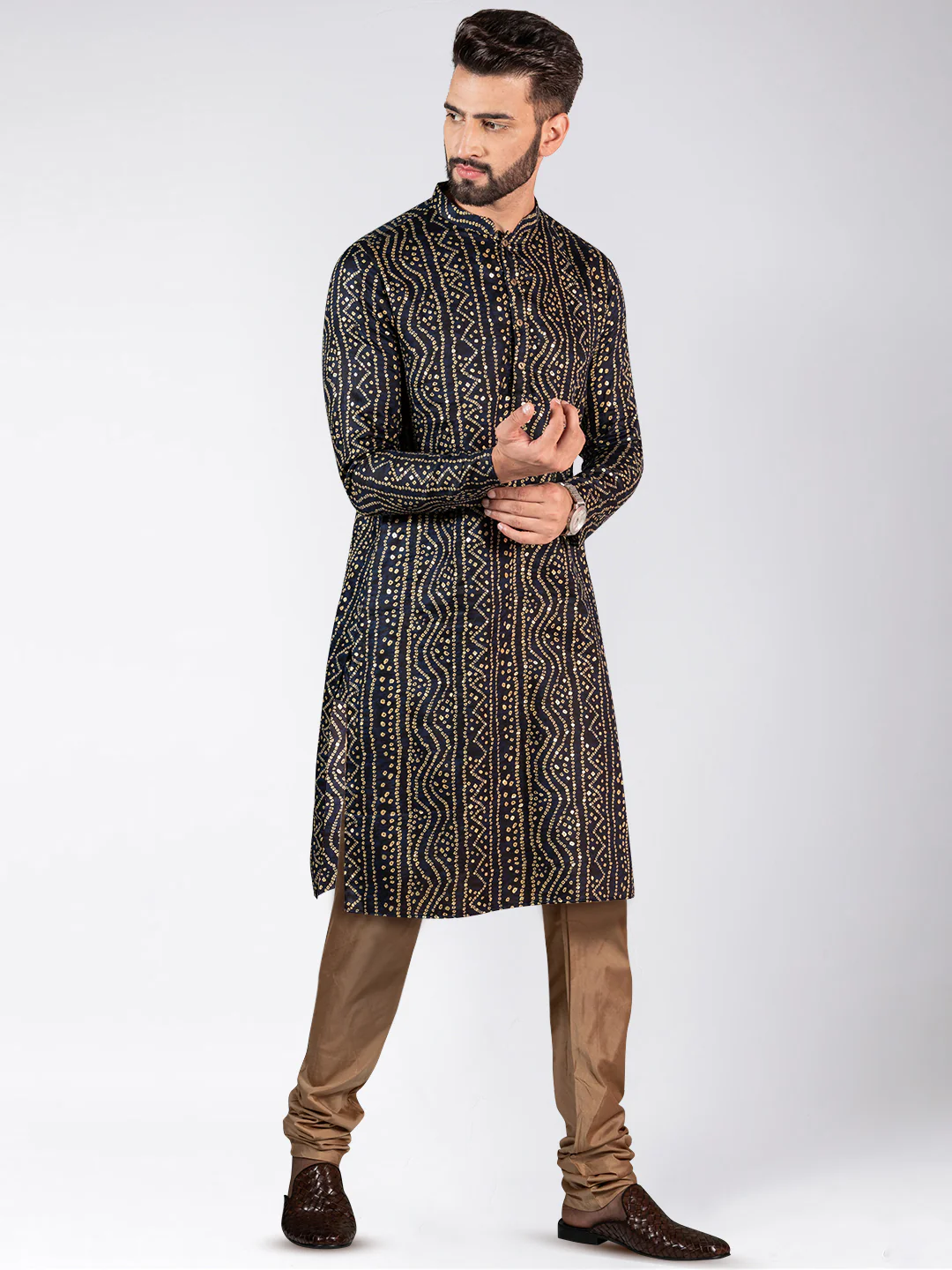 Men's Navy Blue Kurta Churidar Set - Image 2