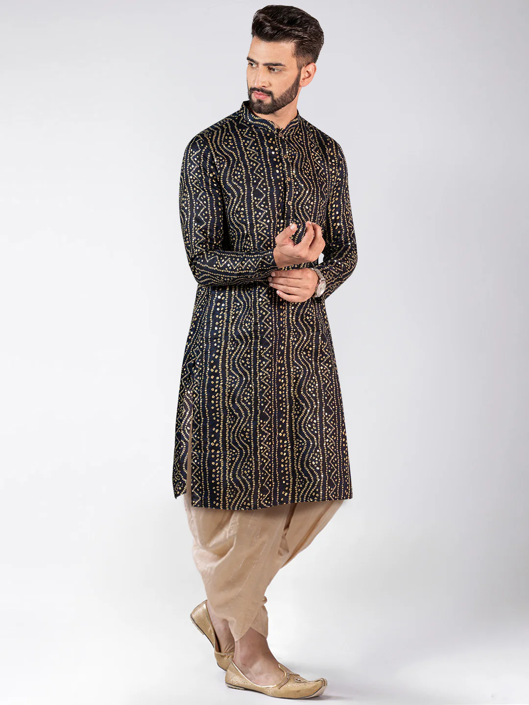 Men's Navy Blue Kurta Dhoti Pants Set - Image 2