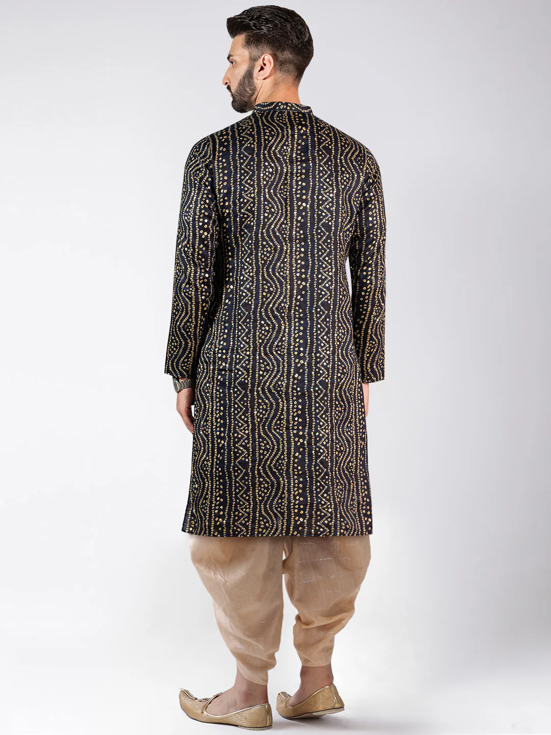 Men's Navy Blue Kurta Dhoti Pants Set - Image 4