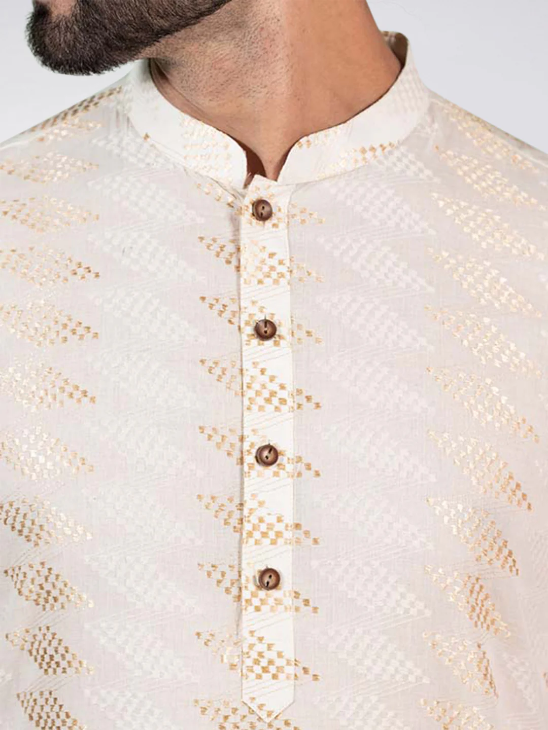 Cream Silk Blend Geometric Kurta Patiyala - Image 5