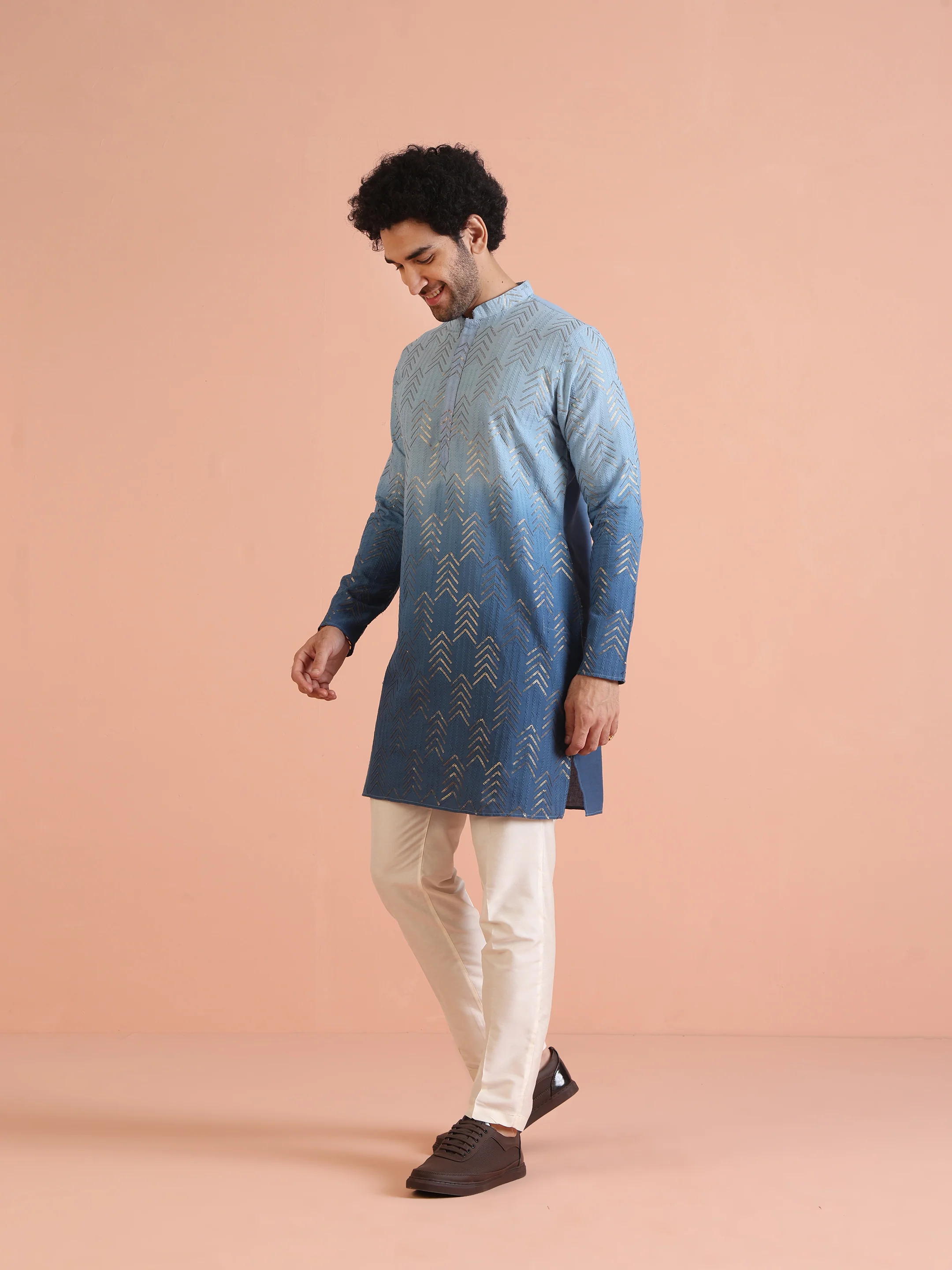 Men Navy Blue Kurta Set - Image 4