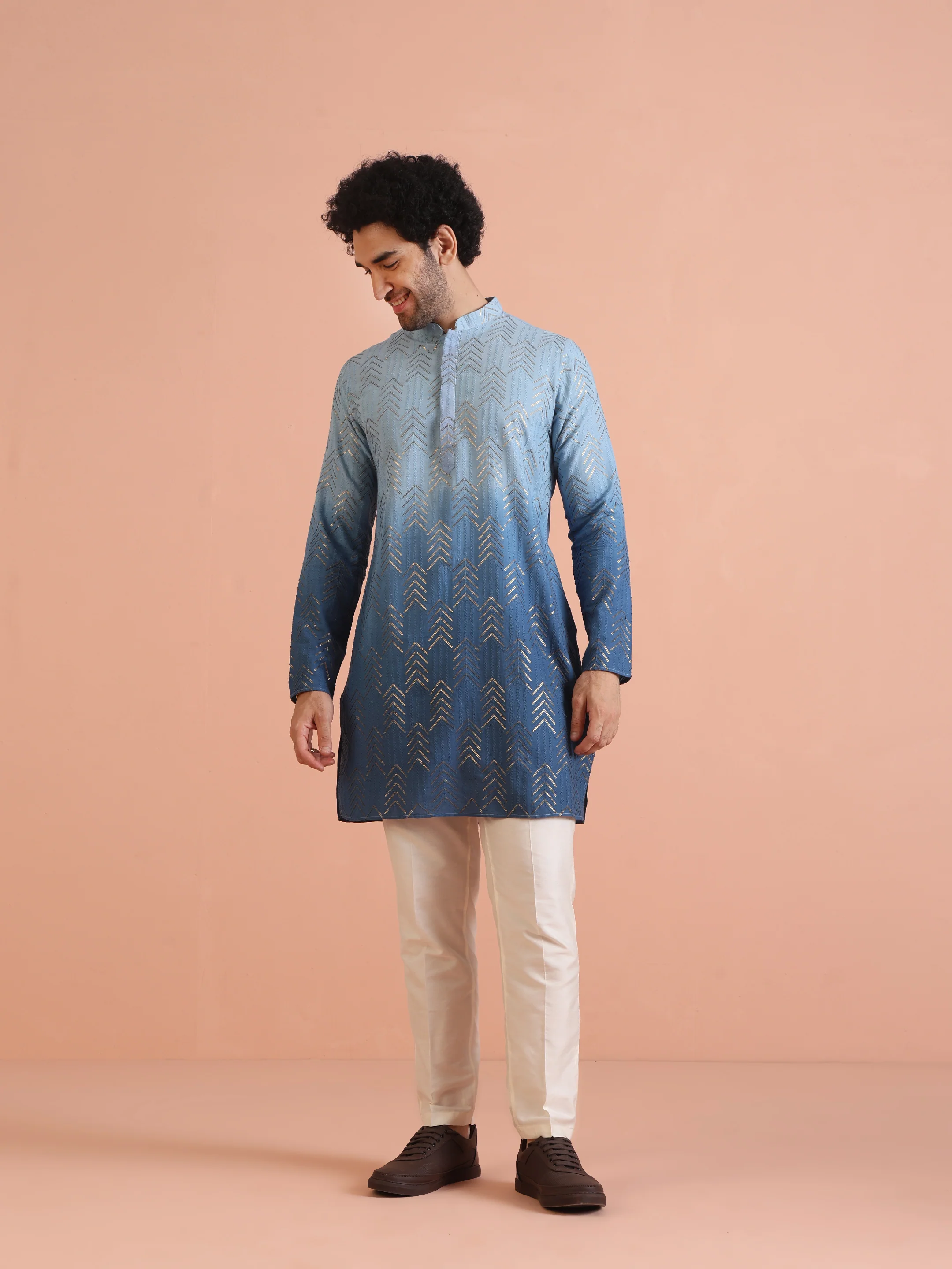 Men Navy Blue Kurta Set - Image 9
