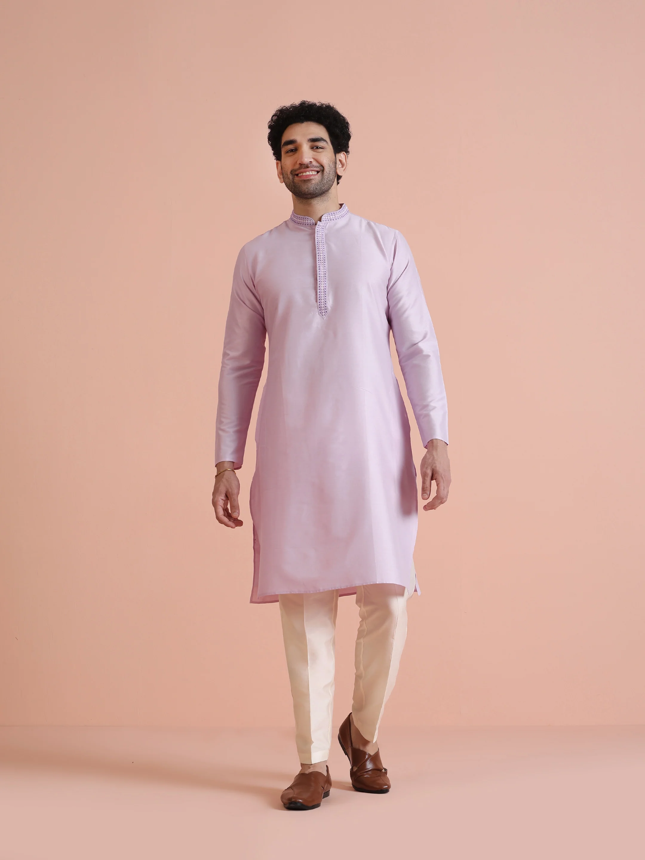 Men Lavender Solid Kurta - Image 6