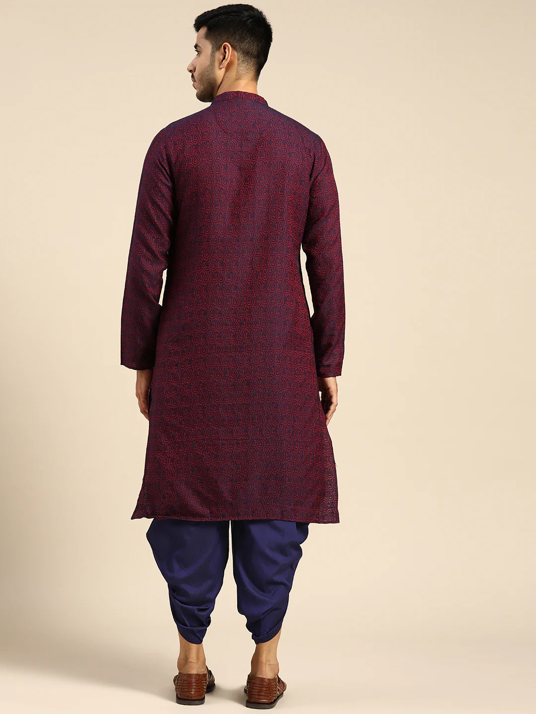 Men Purple Ethnic Motifs Kurta Dhoti Pant Set - Image 7