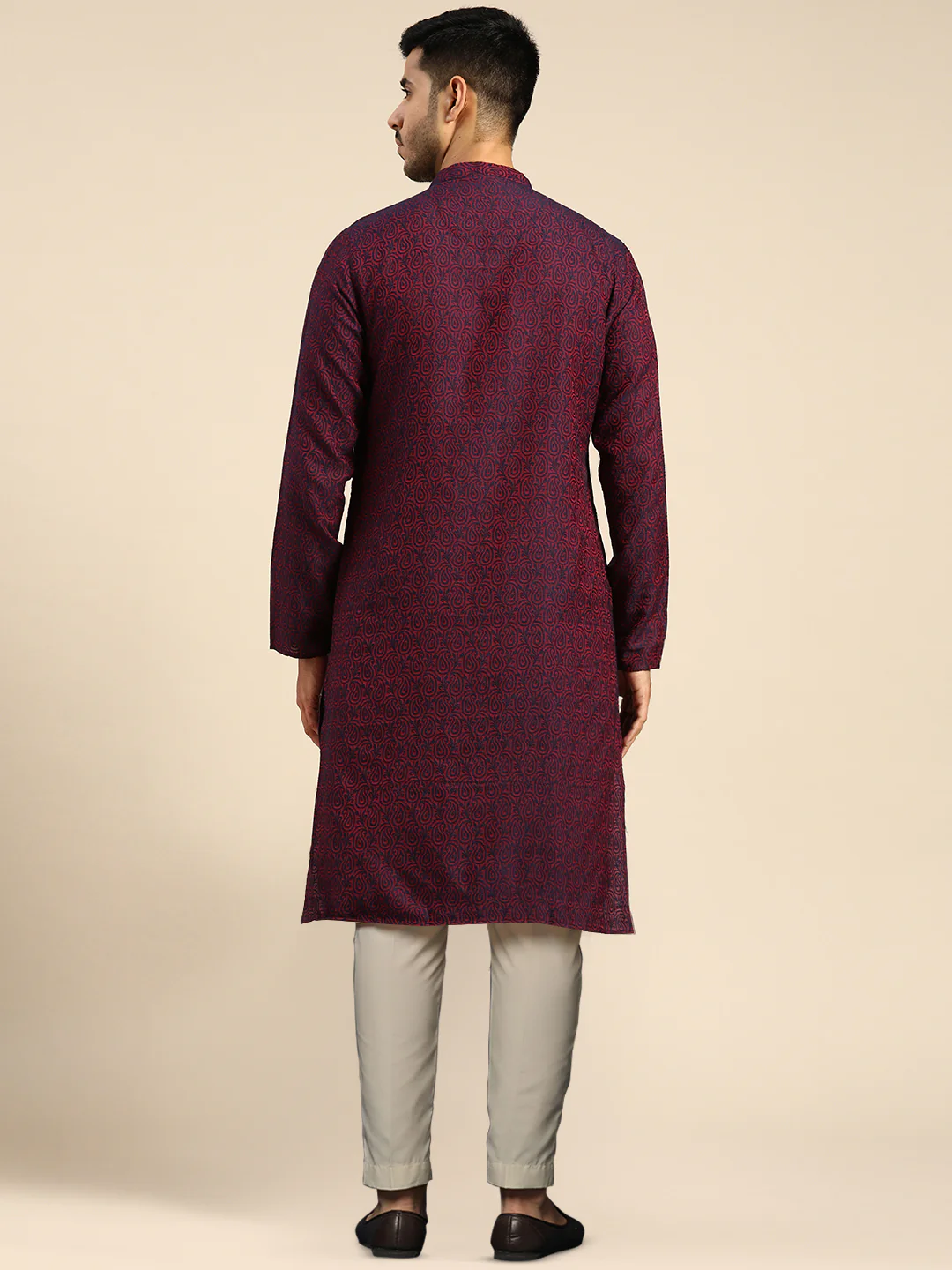 Maroon Cotton Silk Printed Kurta with Trouser - Image 3