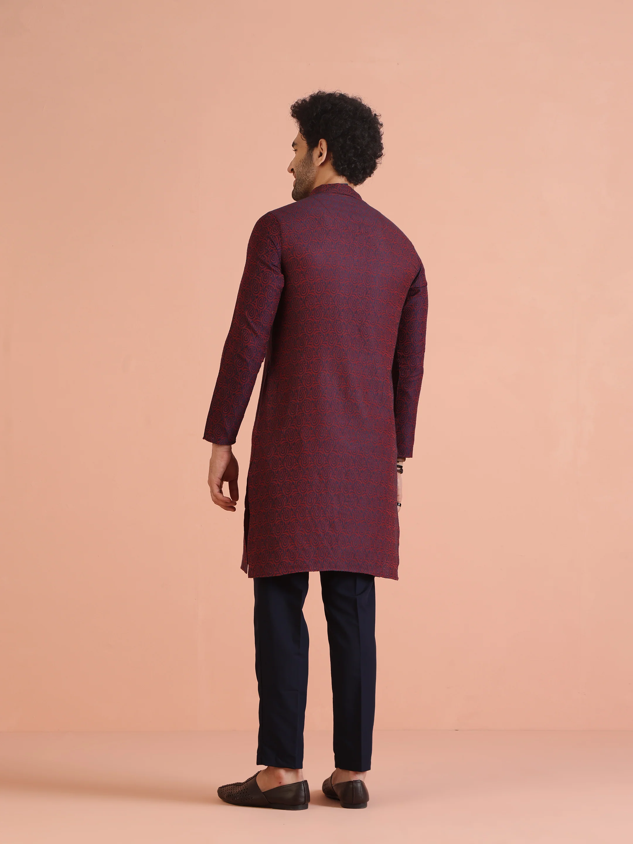 Maroon Cotton Silk Printed Kurta with Trouser - Image 4