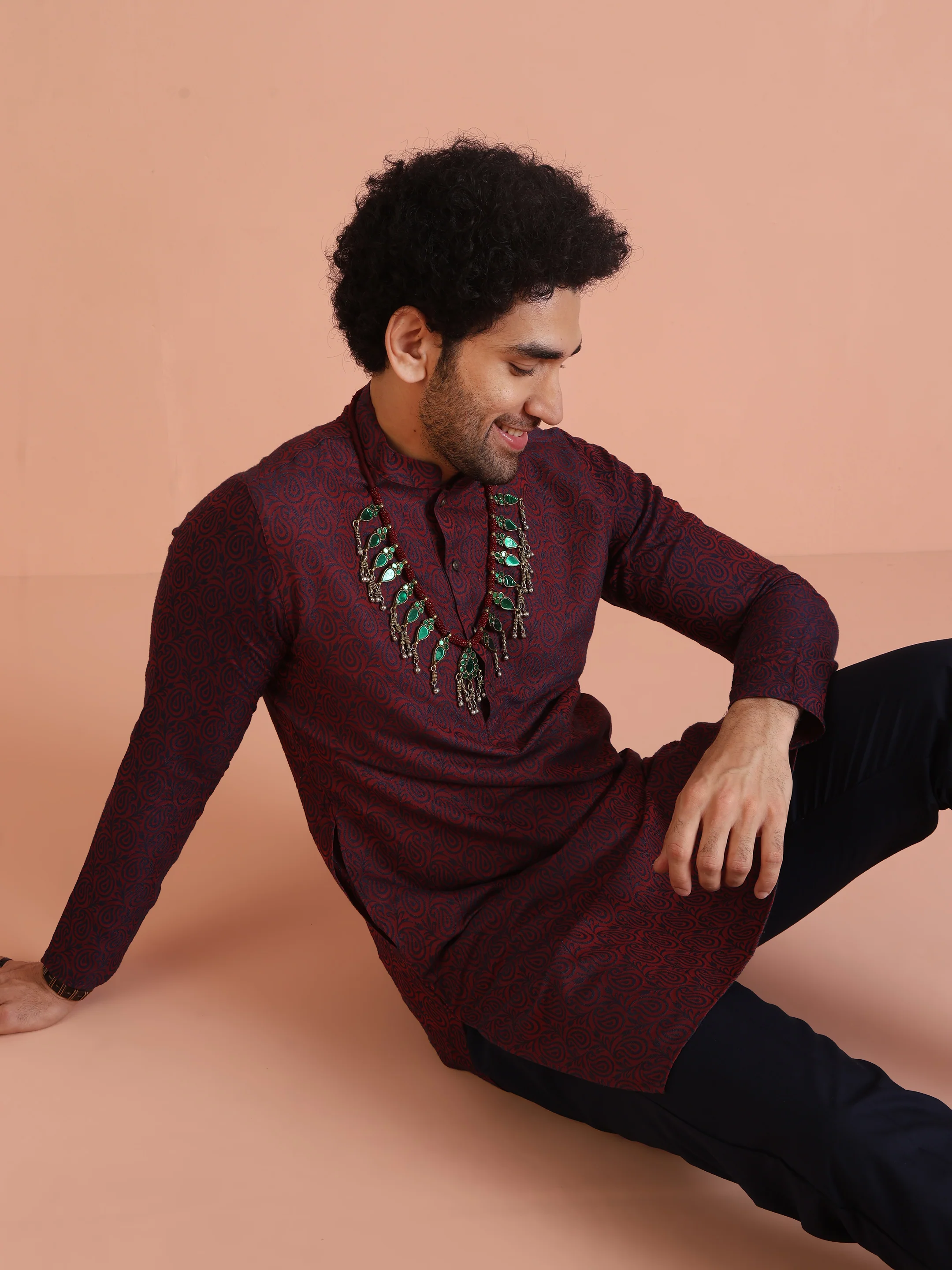 Maroon Cotton Silk Printed Kurta with Trouser - Image 6