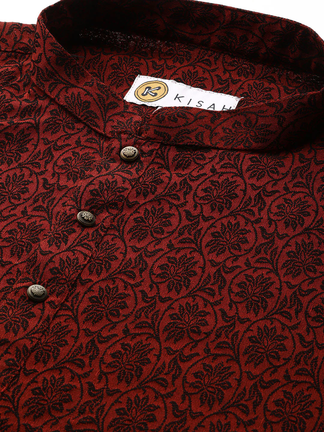Men Maroon Textured Kurta - Image 5