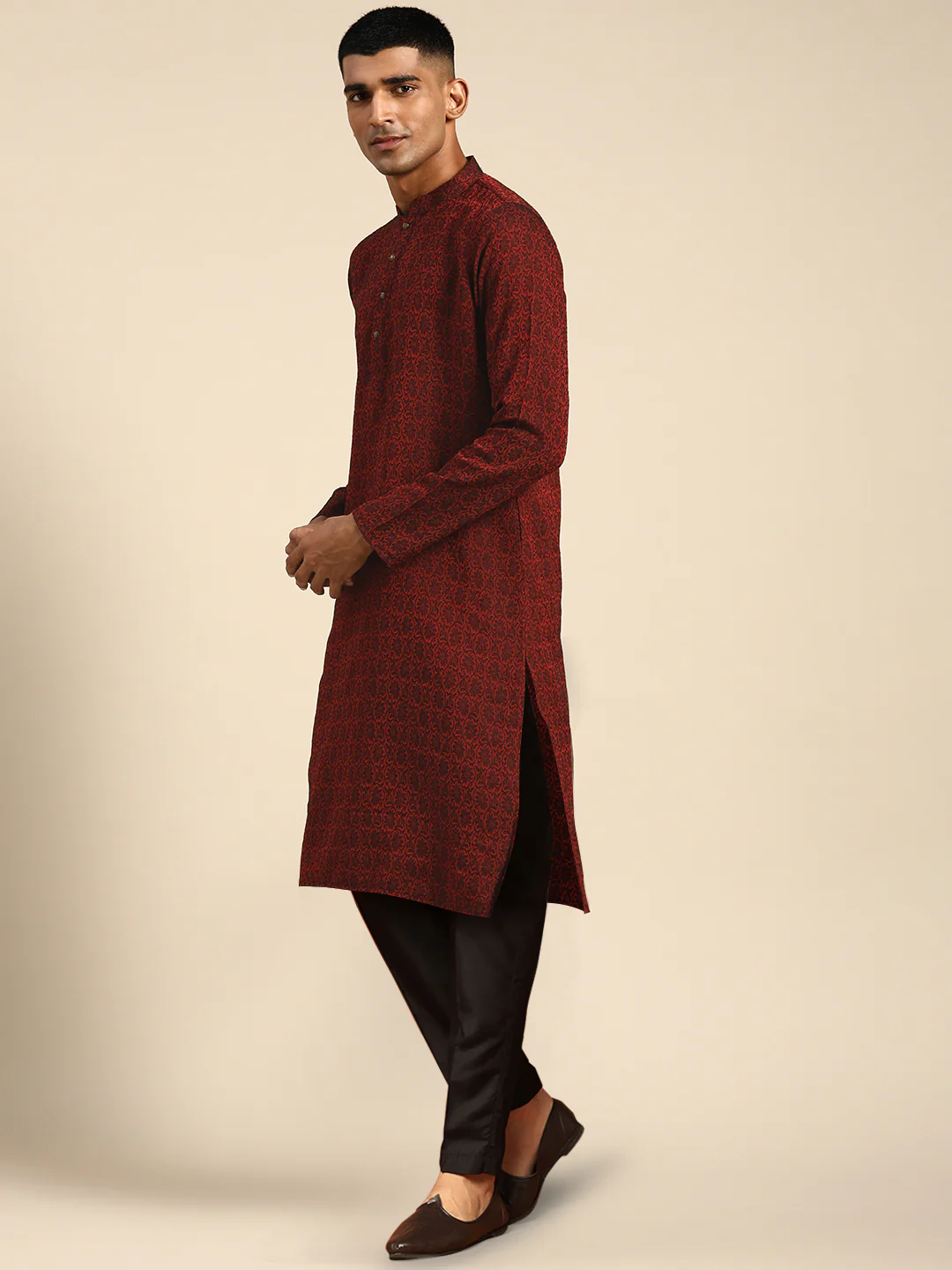 Men's Maroon Kurta Trousers Set - Image 2