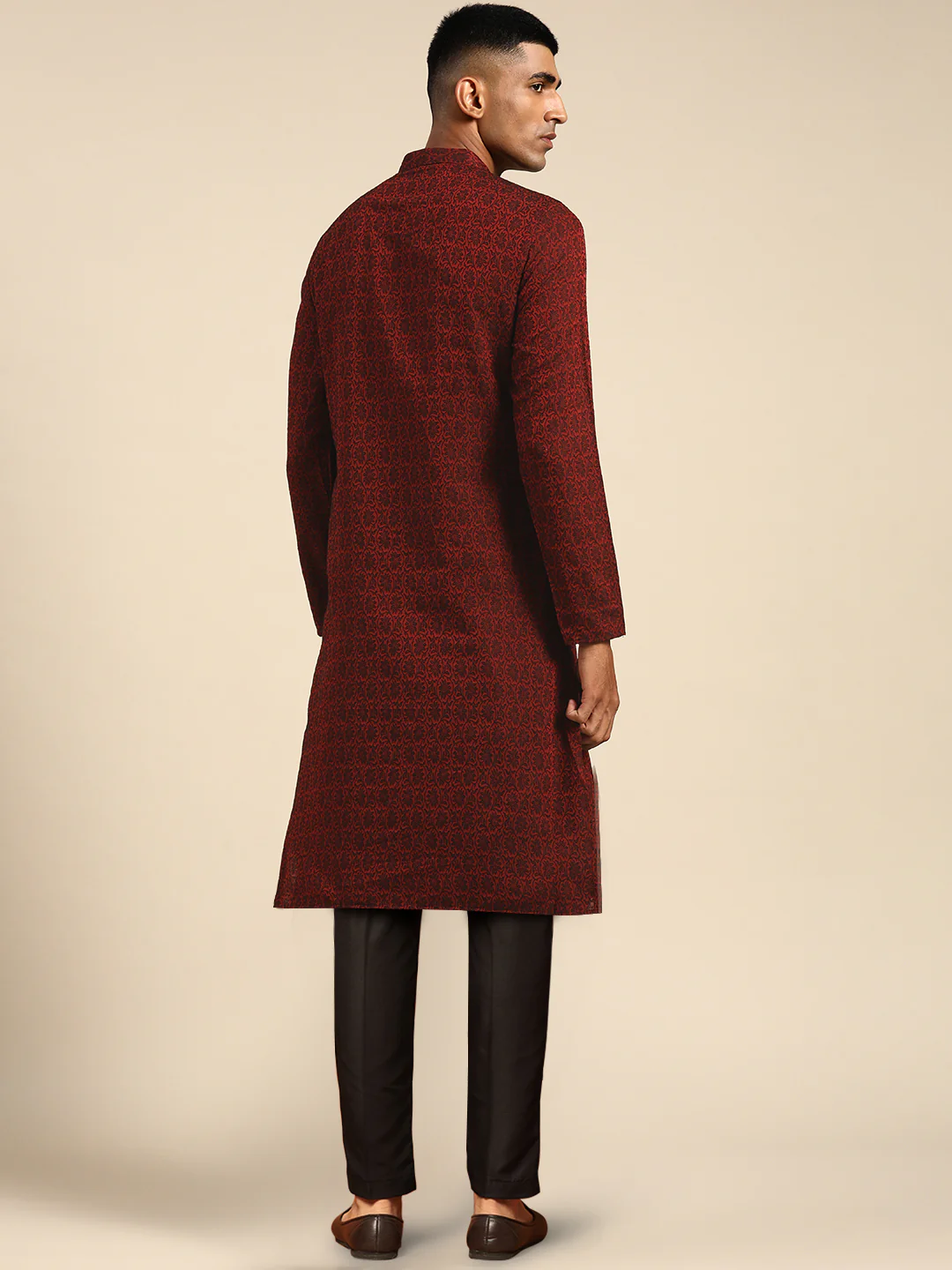Men's Maroon Kurta Trousers Set - Image 3