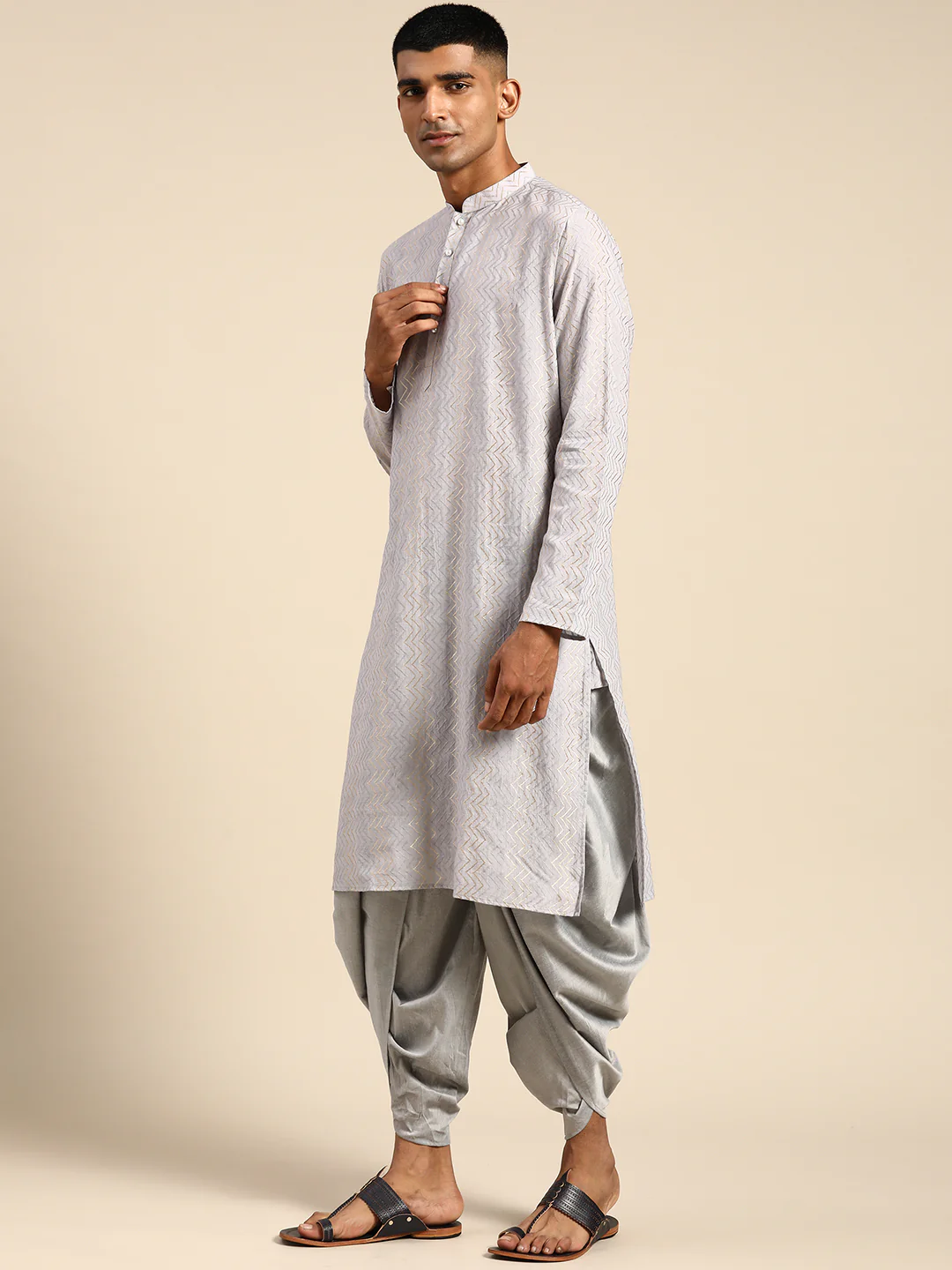 Men Grey Kurta Set - Image 2