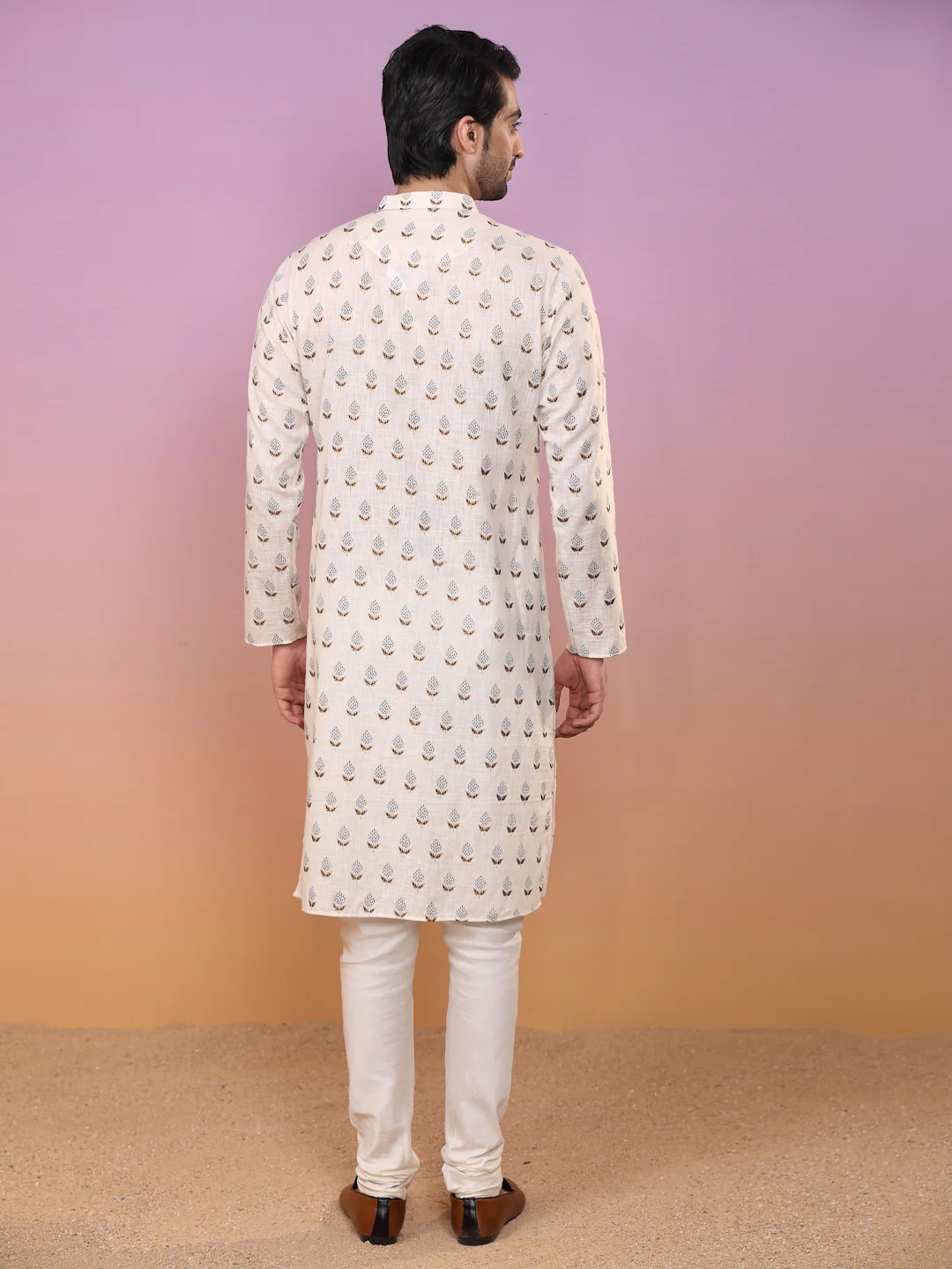 Men Cream Ethnic Motifs Kurta - Image 6
