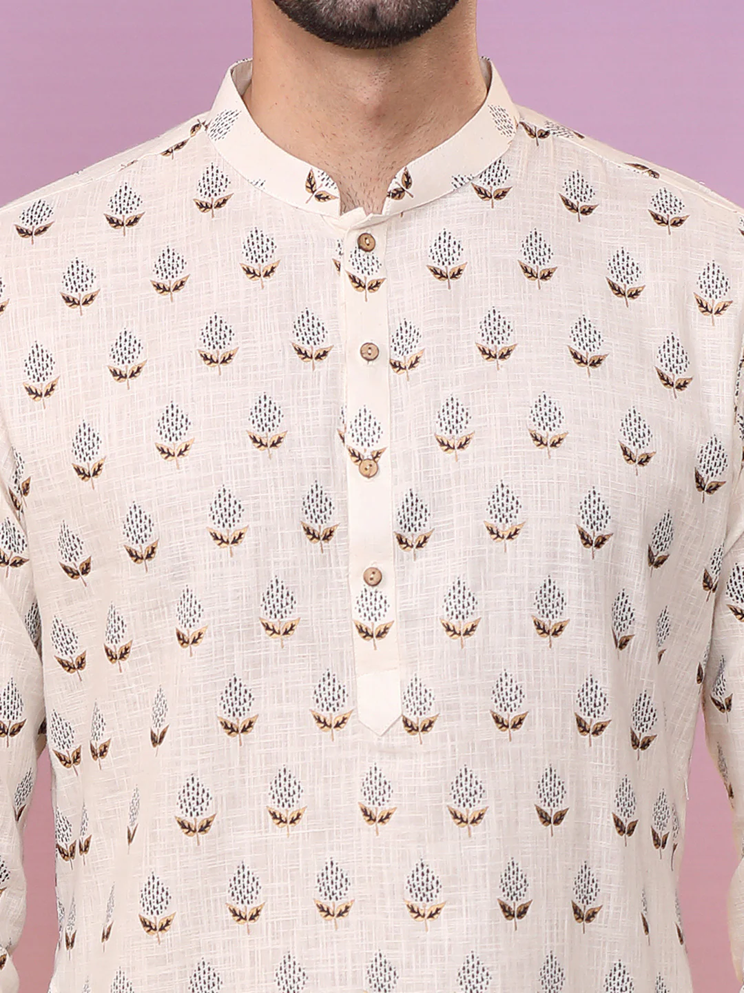 Men Cream Ethnic Motifs Kurta - Image 7
