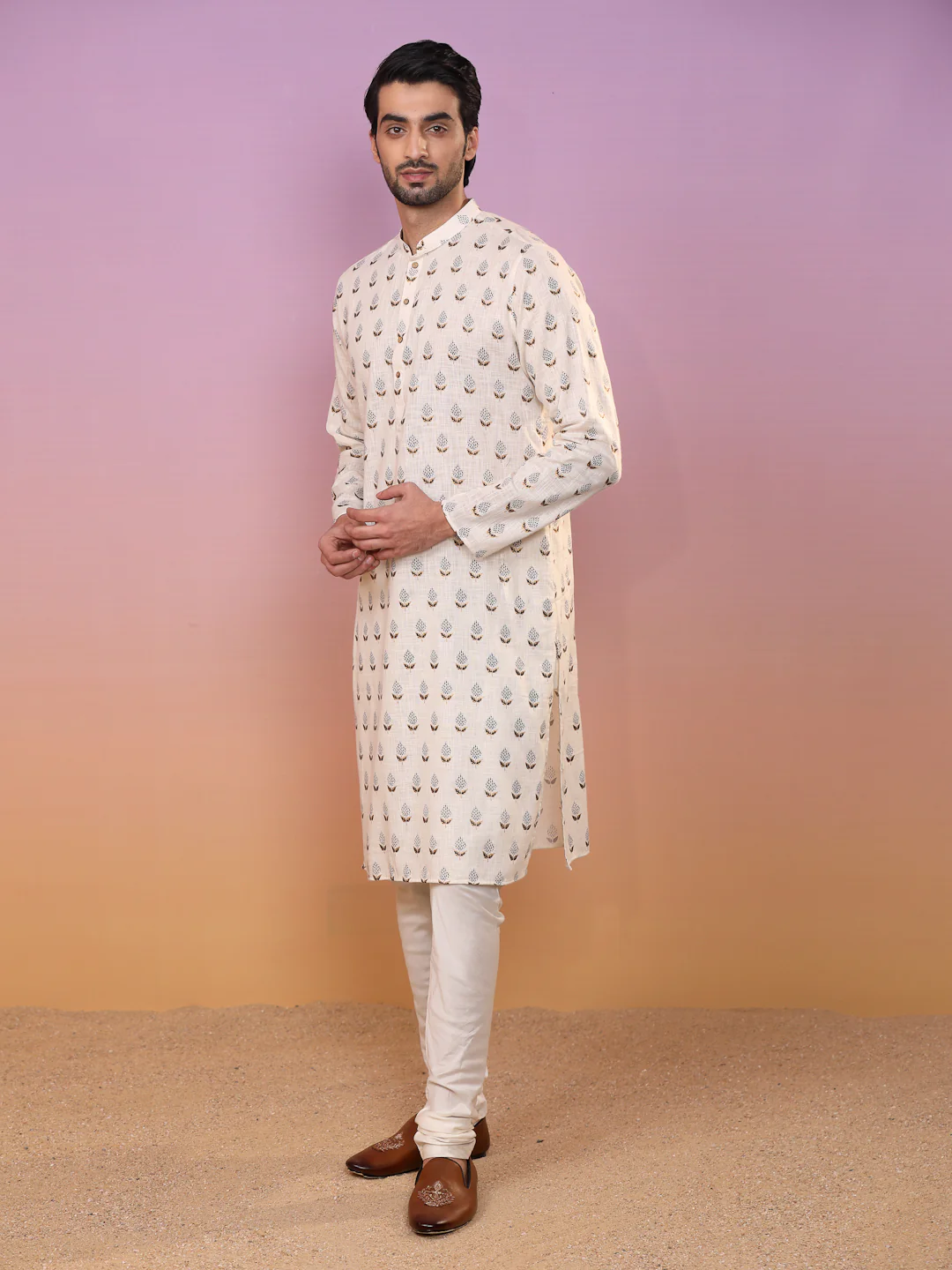 Kisah Men Cream Kurta Set - Image 4
