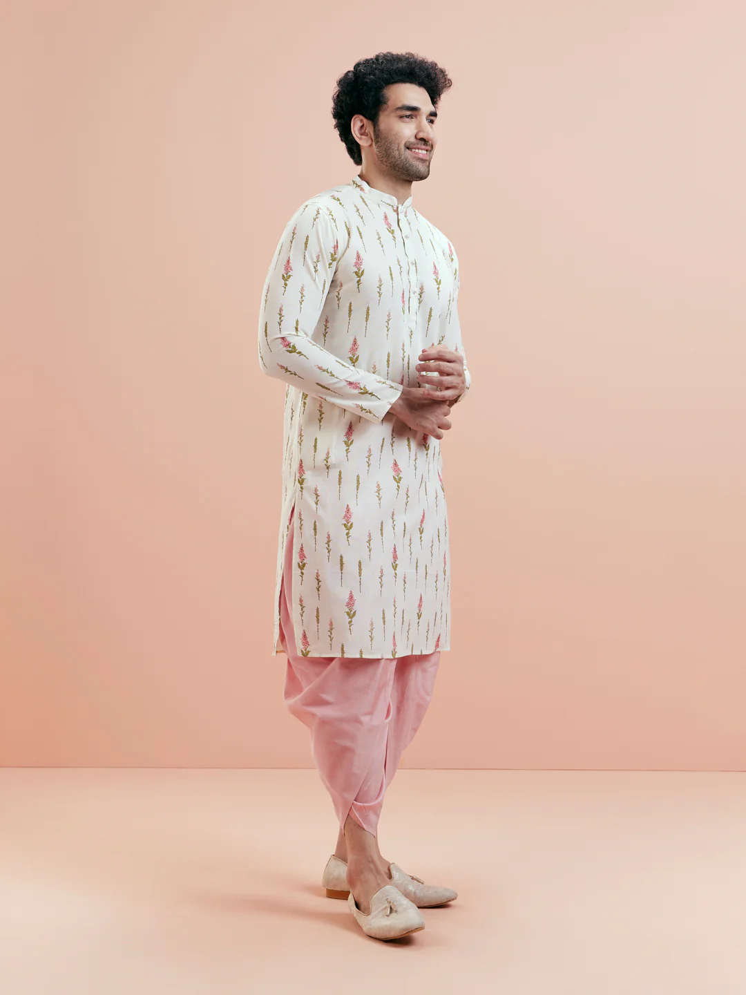 Cream Cotton Floral Printed Kurta - Image 3