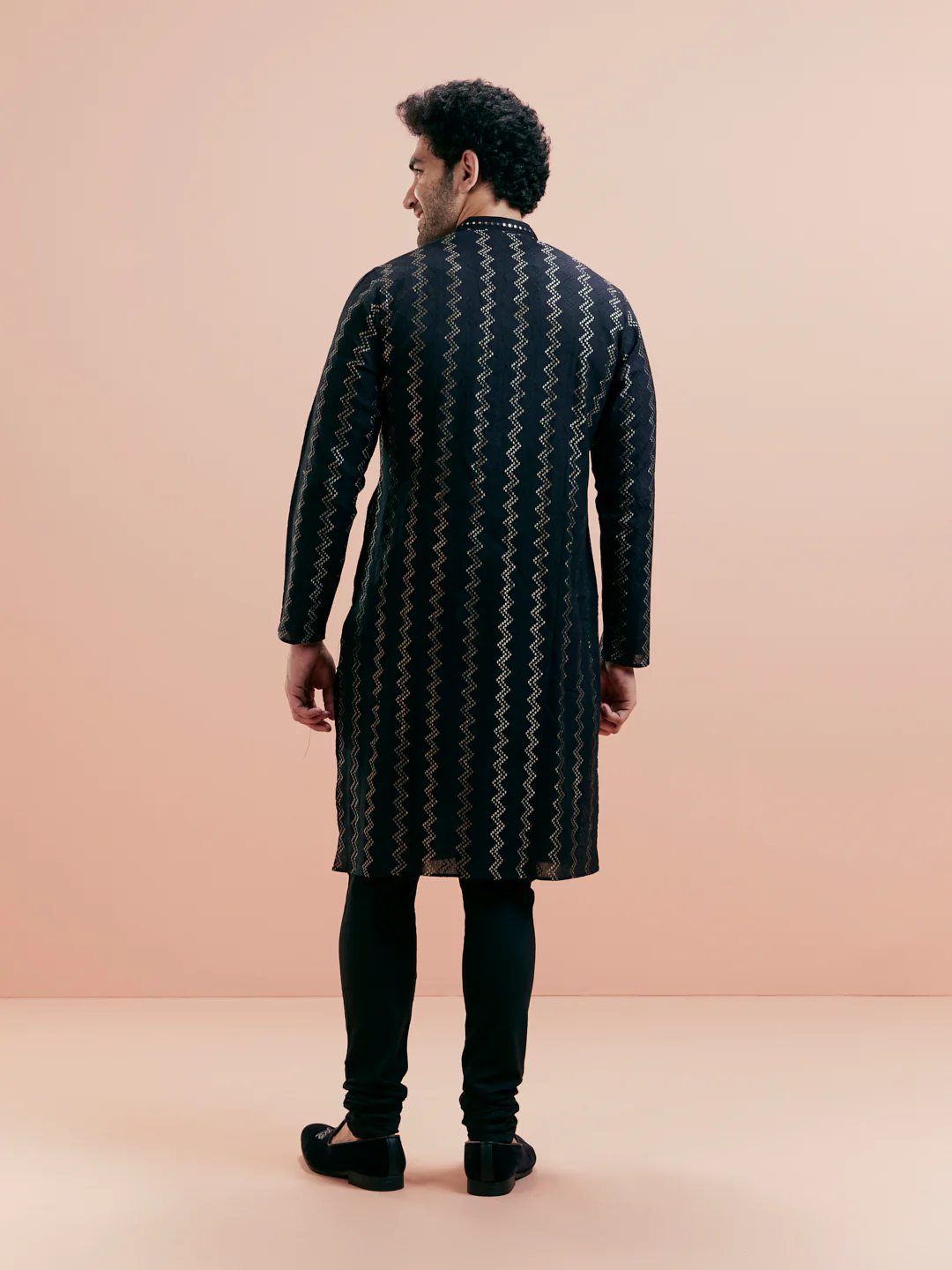 Black Jacquard Kurta Churidar Set - Image 5