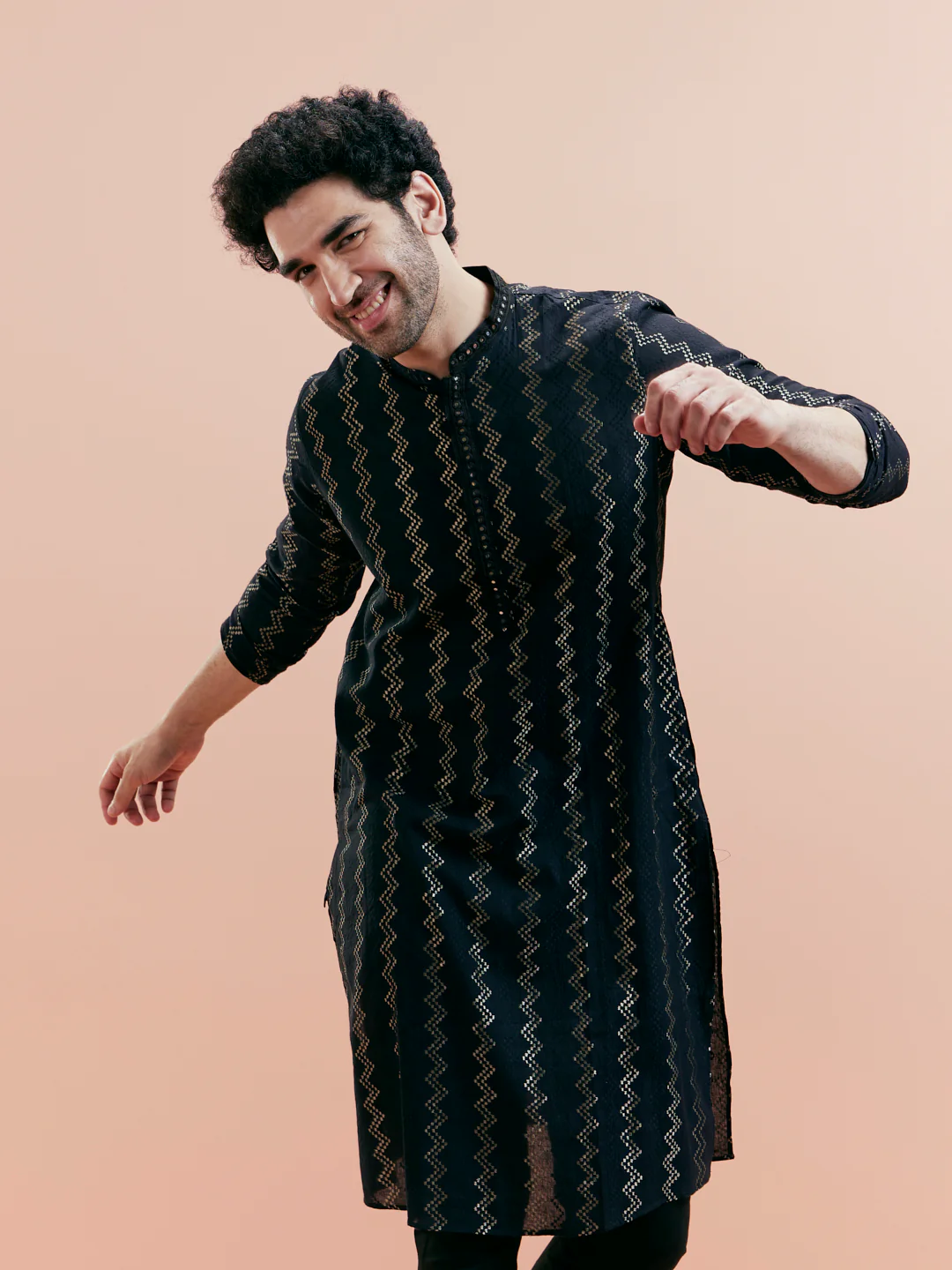 Black Jacquard Kurta Churidar Set - Image 6
